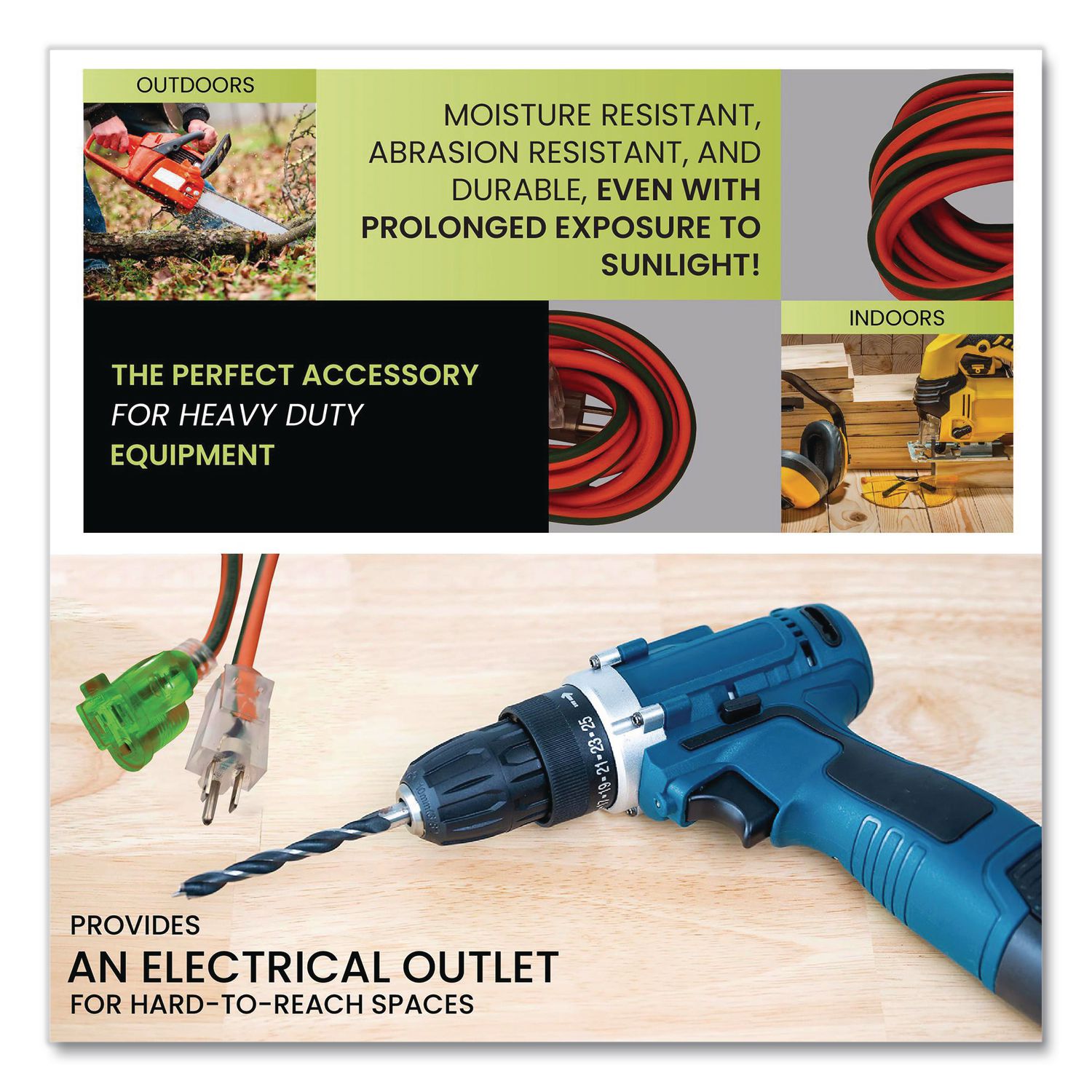 16 AWG Extension Cord Lighted End, 15 Ft, 13 A, Orange