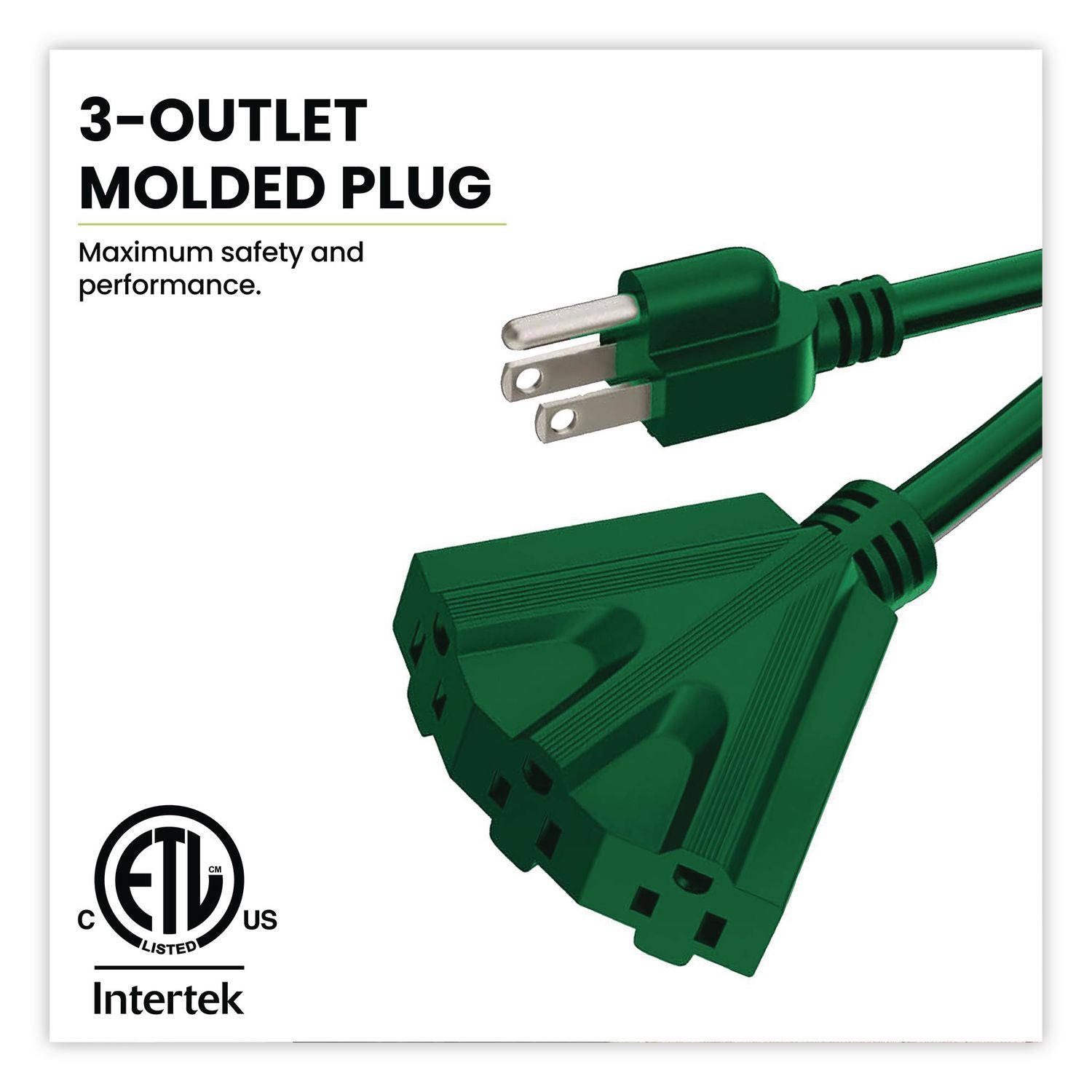 3-Outlet Outdoor Extension Cord With Lighted End, 13 A, 8 Ft, 13, Green