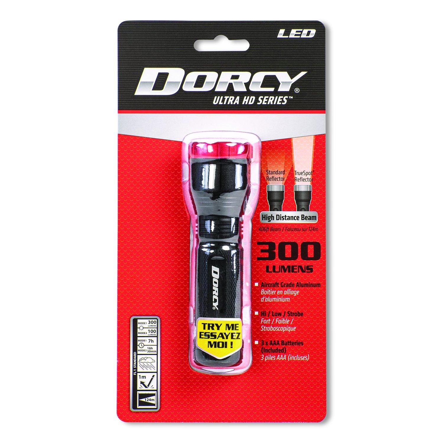Ultra HD Aluminum Flashlight, 3 AAA Batteries (Included) Black