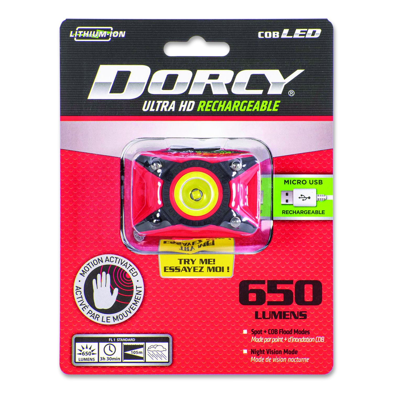Ultra HD COB Motion Headlamp, Rehargeable Lithium Ion Battery (Included), Red/Black