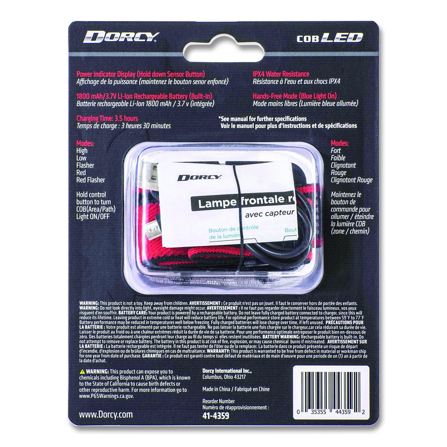 Ultra HD Rechargeable Headlamp, Rechargeable Lithium Ion Battery (Included), Black