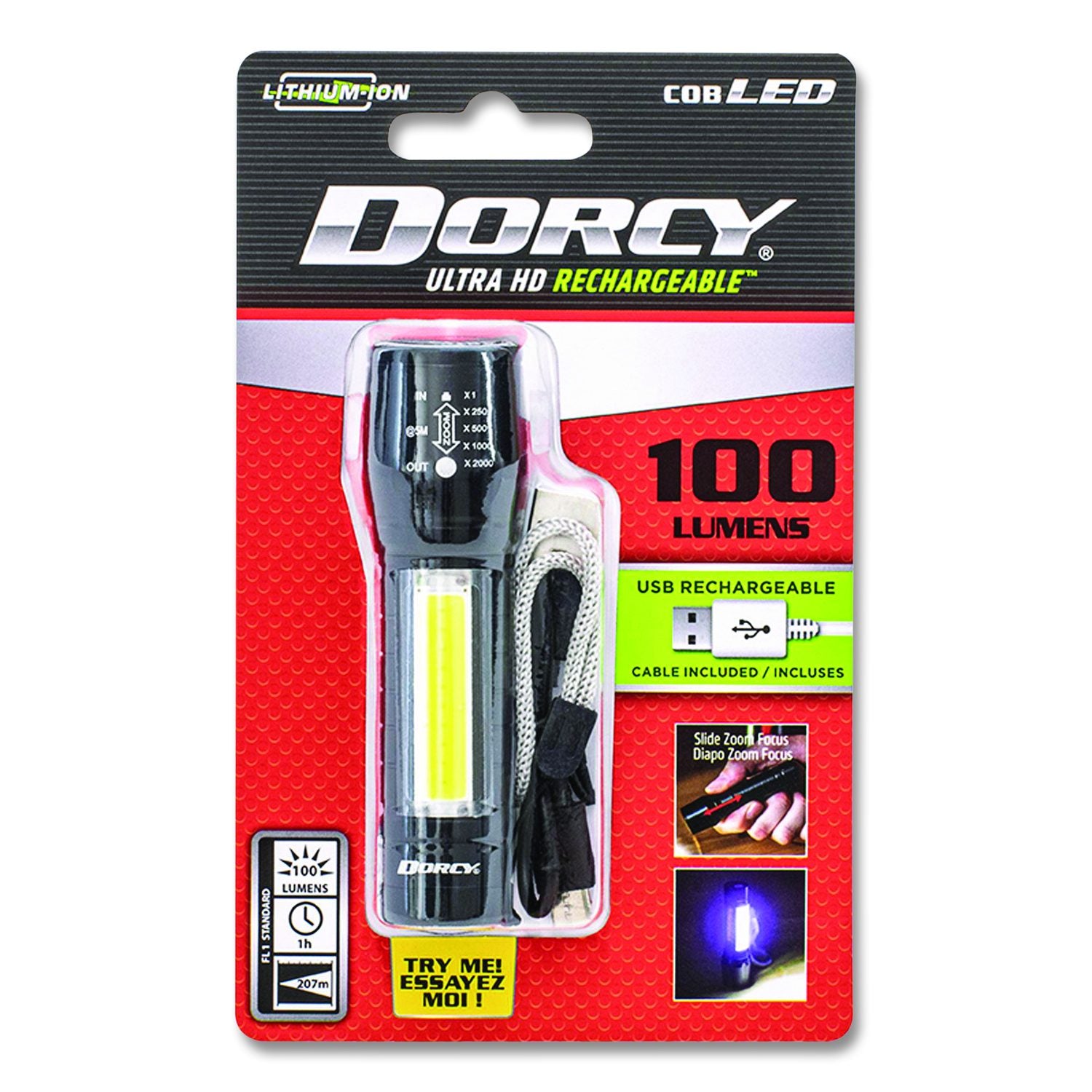 Ultra HD Rechargeable Area Flashlight, Rechargeable Lithium Ion Battery (Included), Black