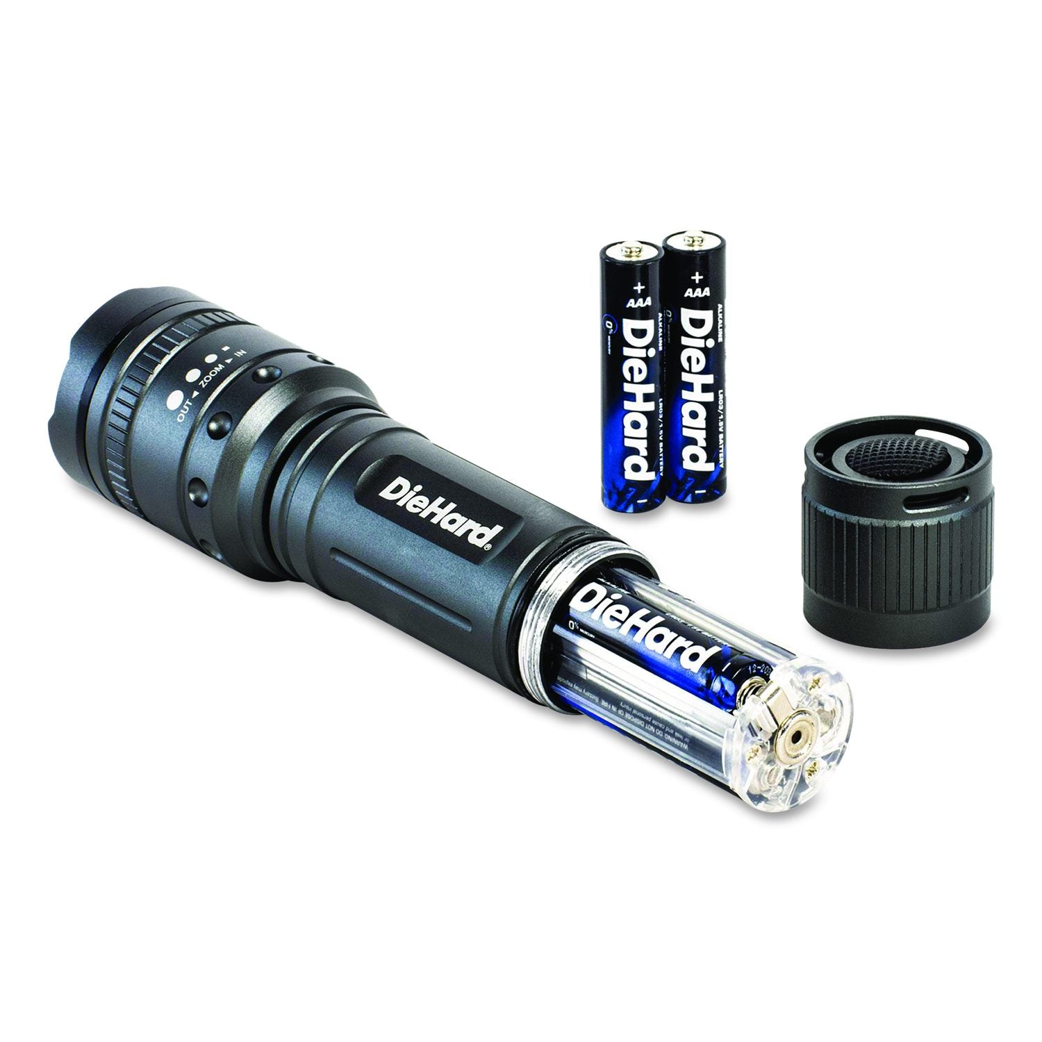 Diehard Twist Focus Aluminum 800 Lumen Flashlight, 3 AAA (Batteries (Included), Gray