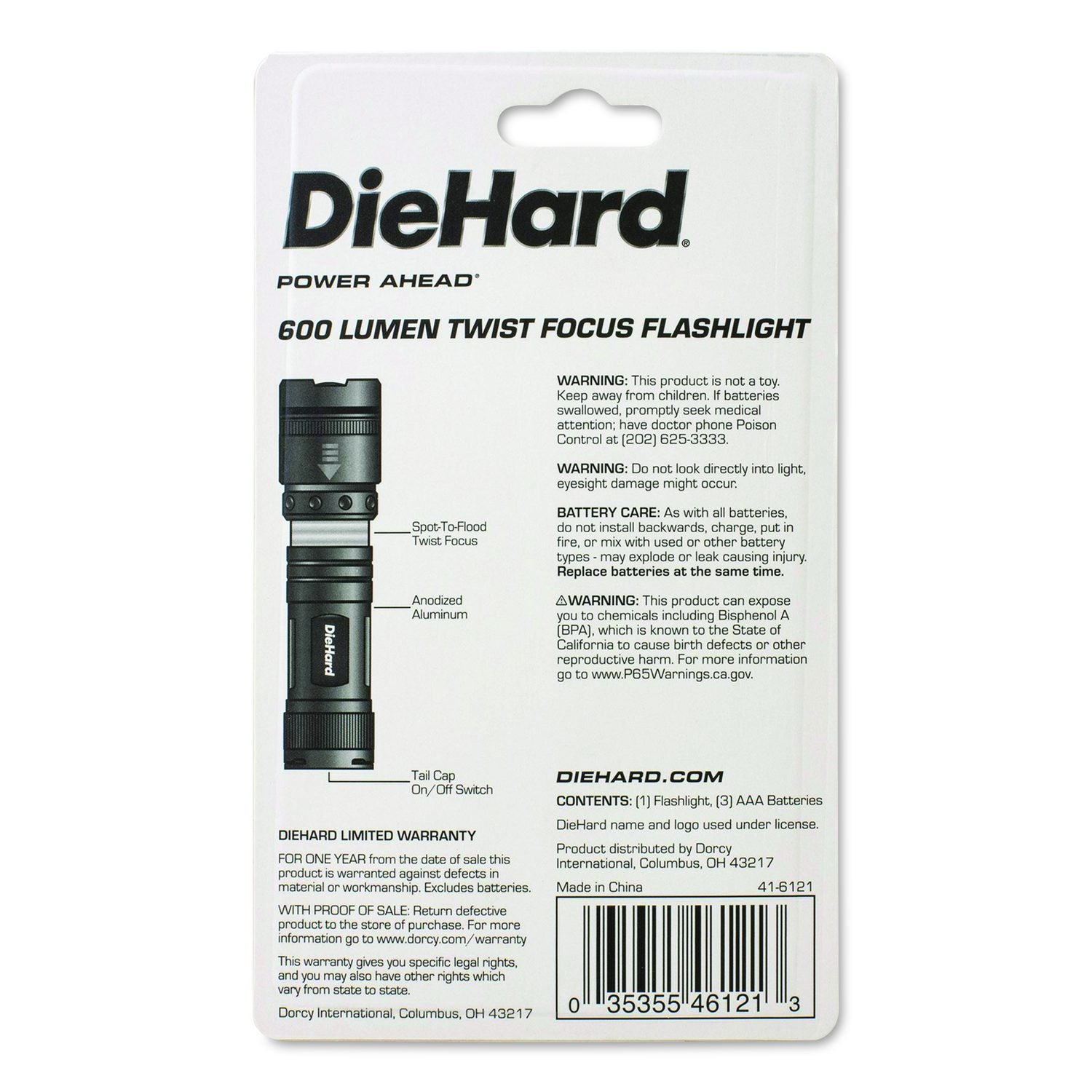 Diehard Twist Focus Aluminum 800 Lumen Flashlight, 3 AAA (Batteries (Included), Gray