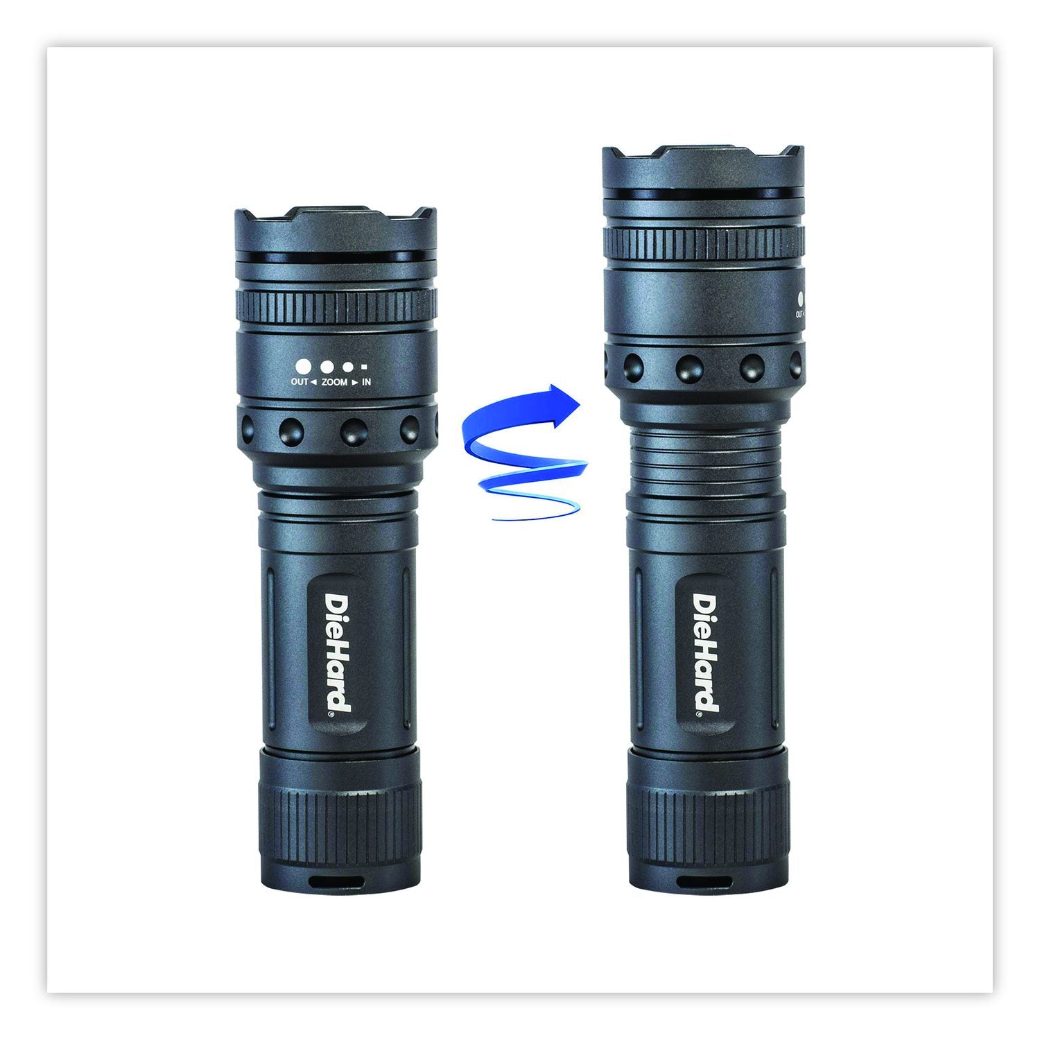 Diehard Twist Focus Aluminum 1, 500 Lumen Flashlight, 4 AAA Batteries (Included), Gray