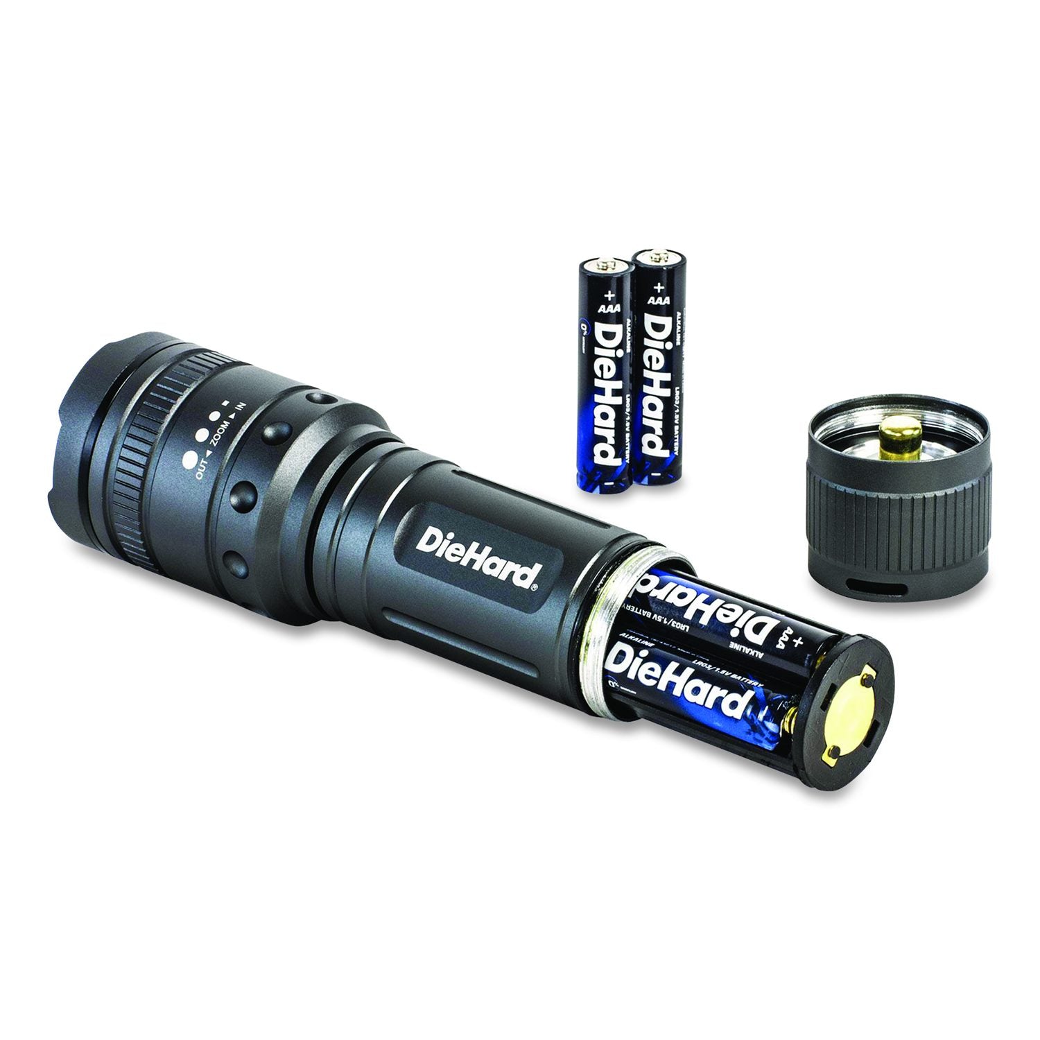 Diehard Twist Focus Aluminum 1, 500 Lumen Flashlight, 4 AAA Batteries (Included), Gray