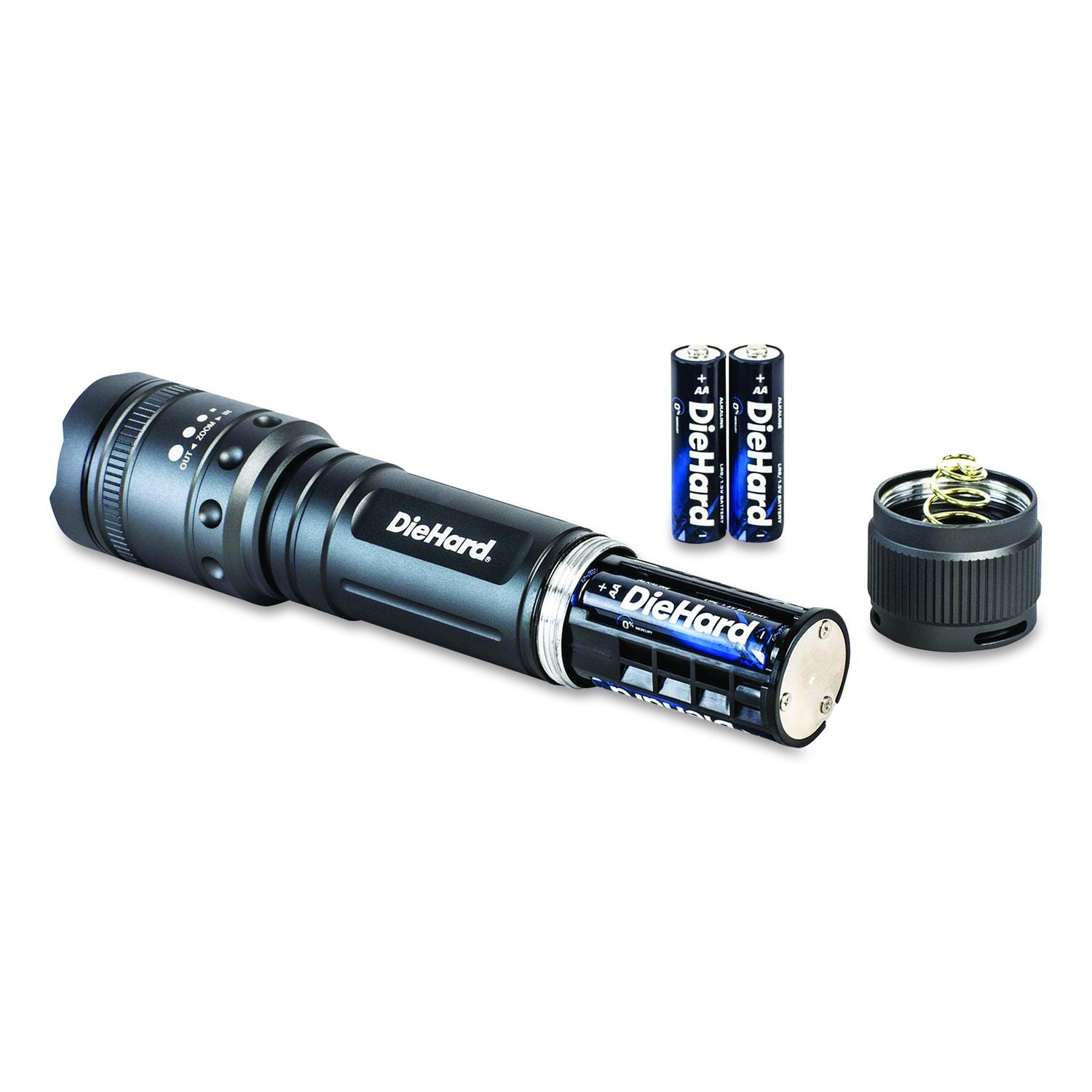 Diehard Twist Focus Aluminum 1, 700 Lumen Flashlight, 6 AA Batteries (Included), Gray