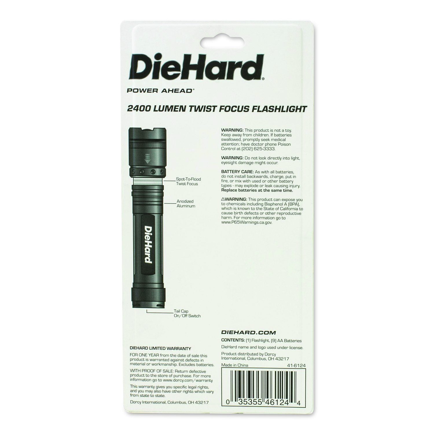 Diehard Twist Focus 3, 000 Lumen Aluminum Flashlight, 9 AA Batteries (Included), Gray