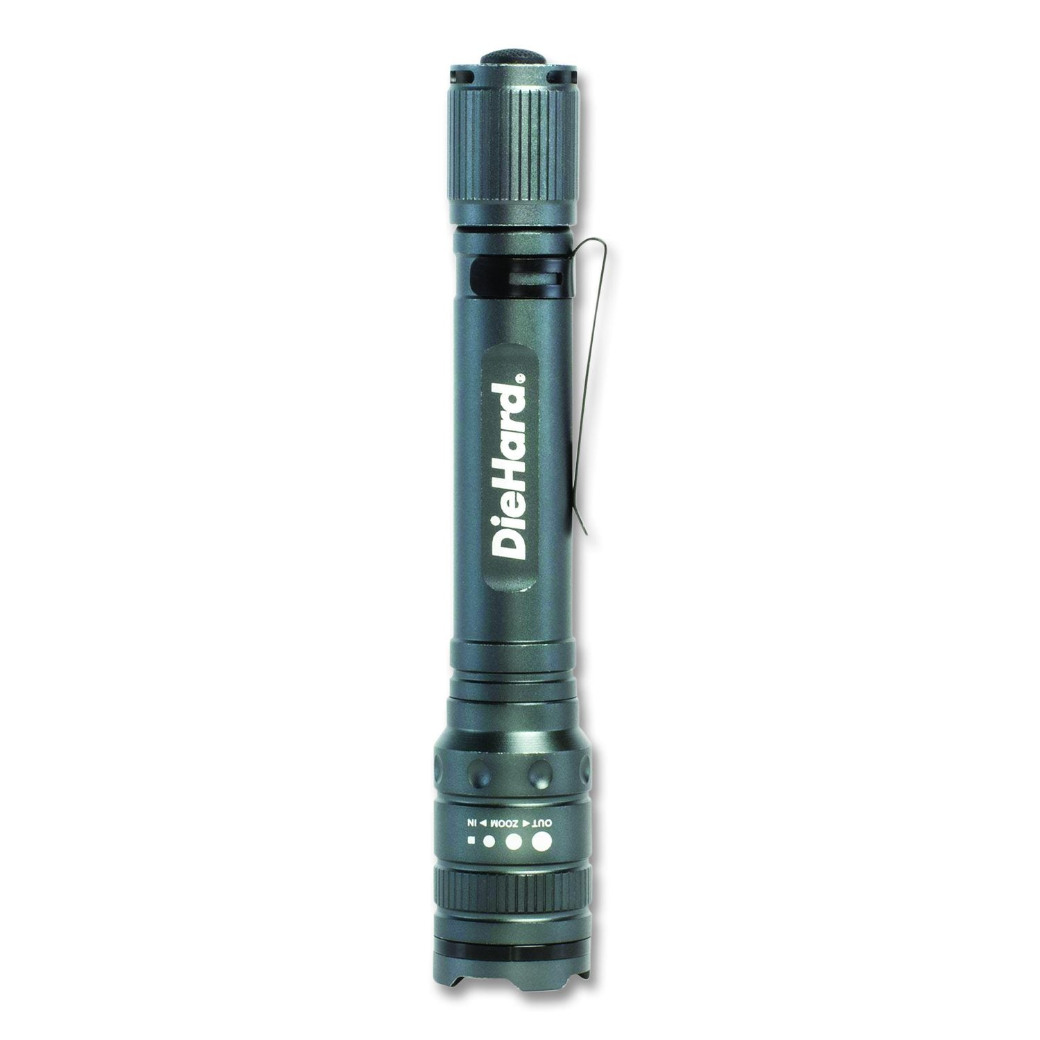 Diehard Aluminum 270 Lumen Twist Focus Flashlight With Pocket Clip, 2 AA Batteries (Included), Black