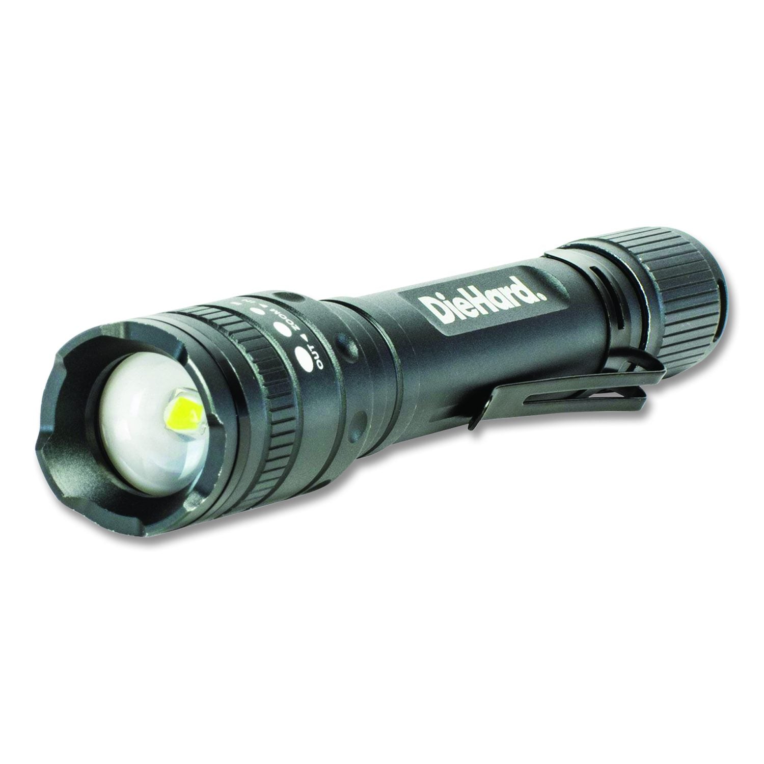 Diehard Aluminum 270 Lumen Twist Focus Flashlight With Pocket Clip, 2 AA Batteries (Included), Black
