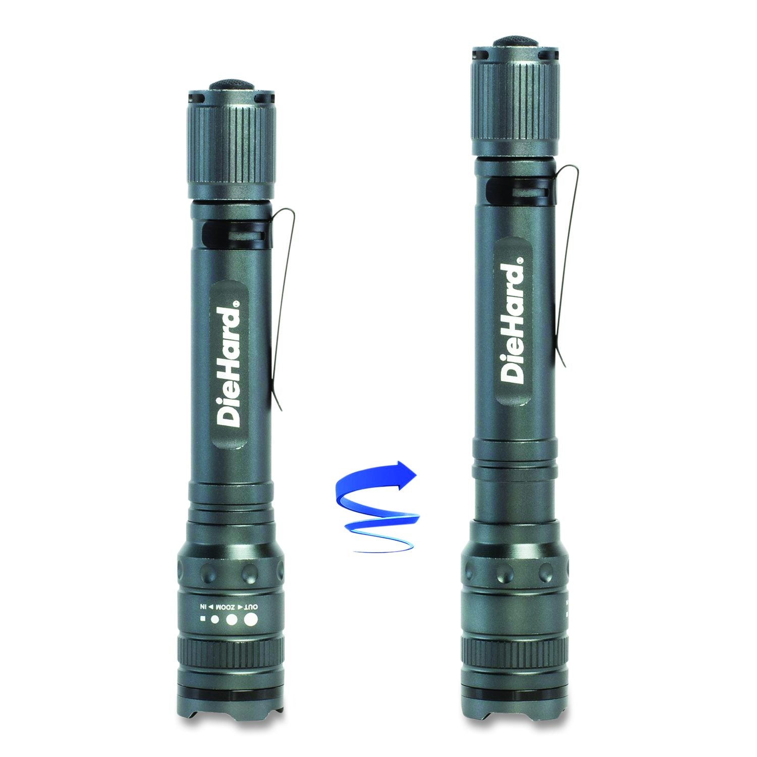 Diehard Aluminum 270 Lumen Twist Focus Flashlight With Pocket Clip, 2 AA Batteries (Included), Black