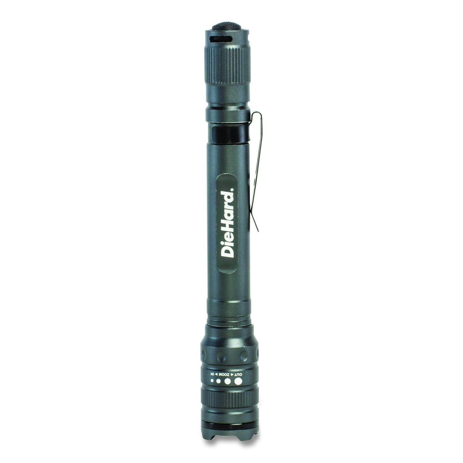 Diehard Aluminum 180 Lumen Twist Focus Flashlight With Pocket Clip, 2 AA Batteries (Included), Black