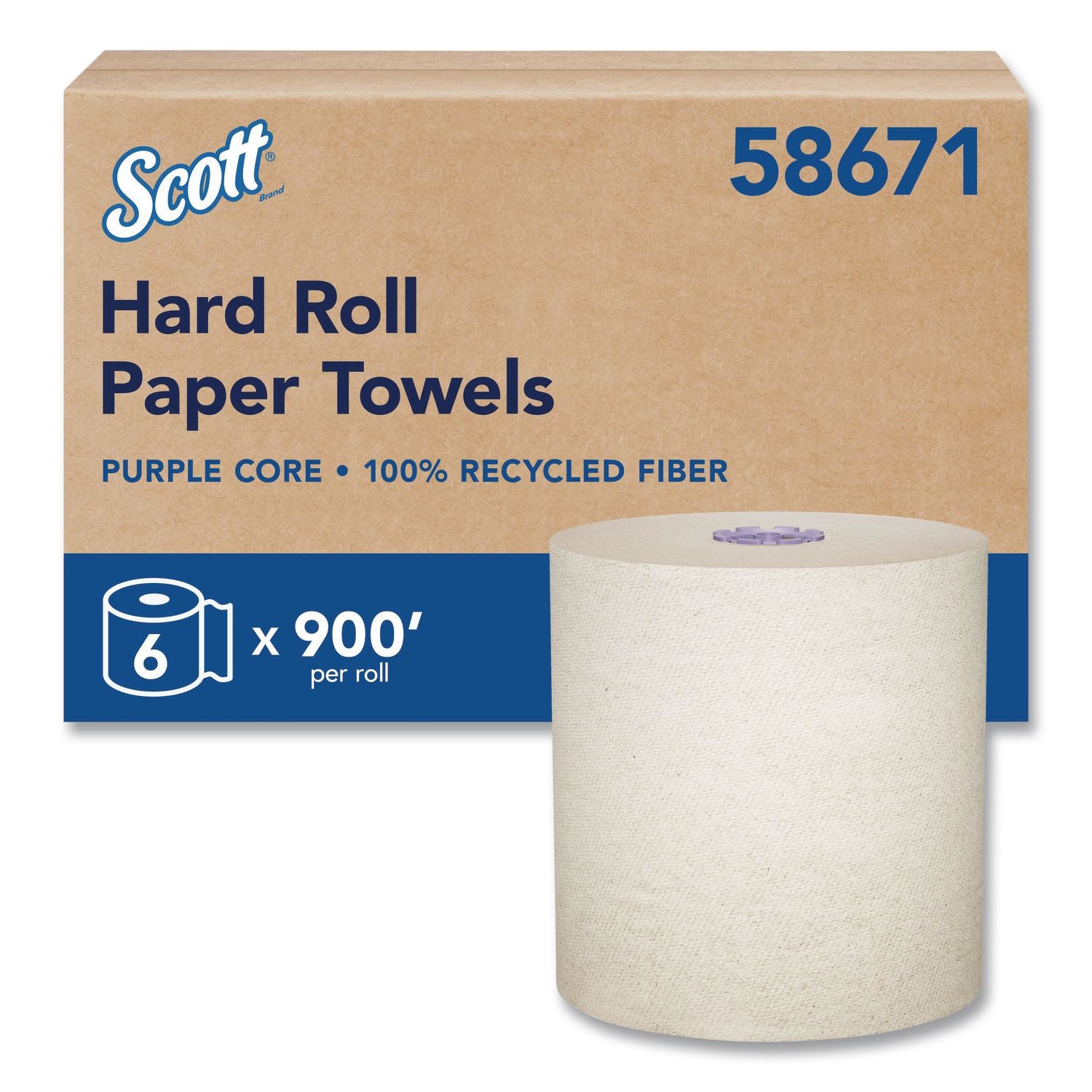 100% Recycled Hard Roll Paper Towels, 1-Ply, 8" X 900 Ft, Brown, 6/Carton