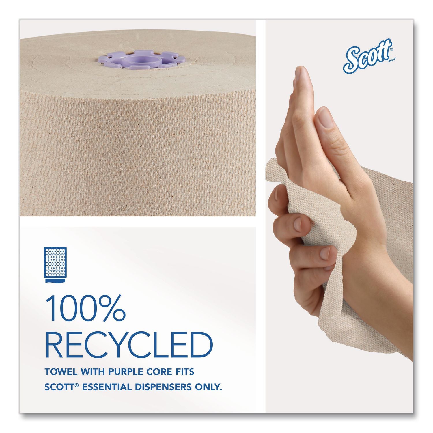 100% Recycled Hard Roll Paper Towels, 1-Ply, 8" X 900 Ft, Brown, 6/Carton