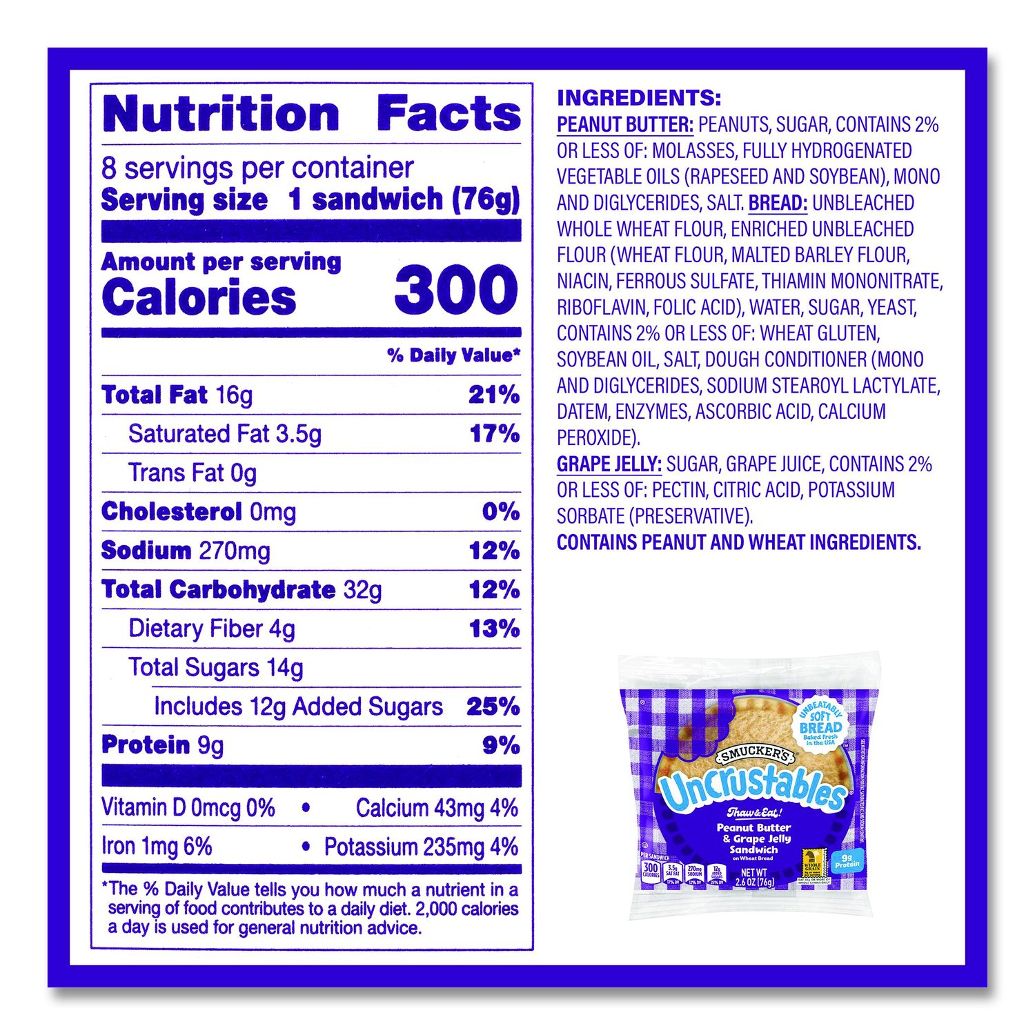 UNCRUSTABLES Variety Pack, 8 Sandwiches/Box, 6 Boxes/Carton