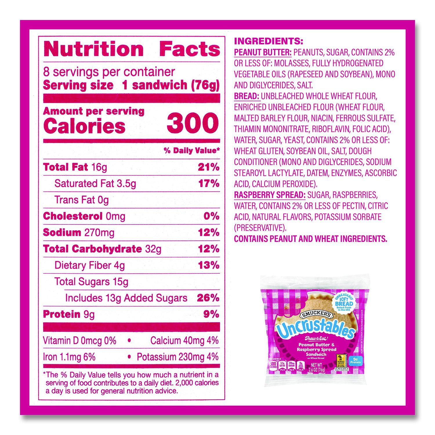 UNCRUSTABLES Variety Pack, 8 Sandwiches/Box, 6 Boxes/Carton