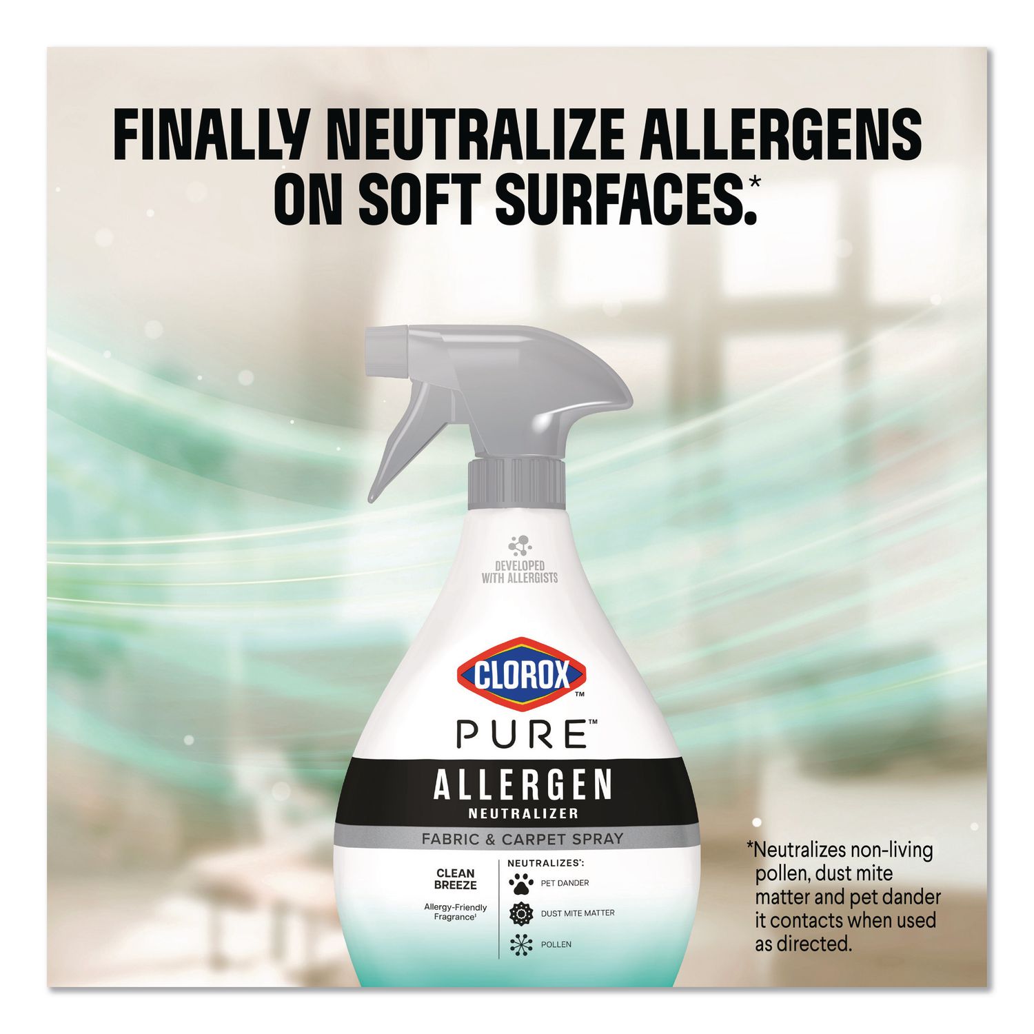 PURE Allergen Neutralizer Fabric And Carpet Spray, Clean Breeze Scent, 26 Oz Spray Bottle, 6/Carton