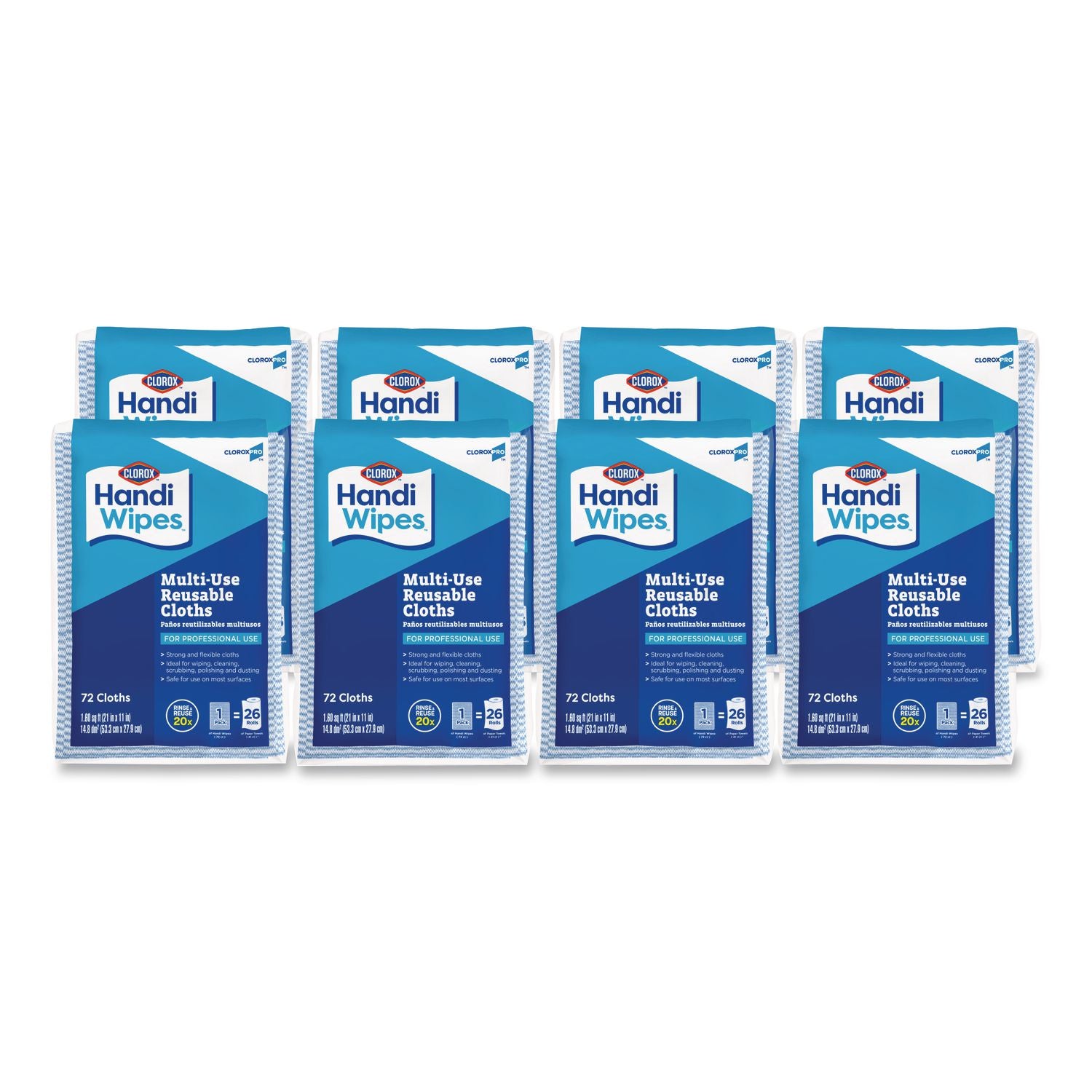 Handi Wipes, 1-Ply, 11.25 X 16.88, Unscented, Blue, 72 Wipes/Bag, 8 Bags/Carton