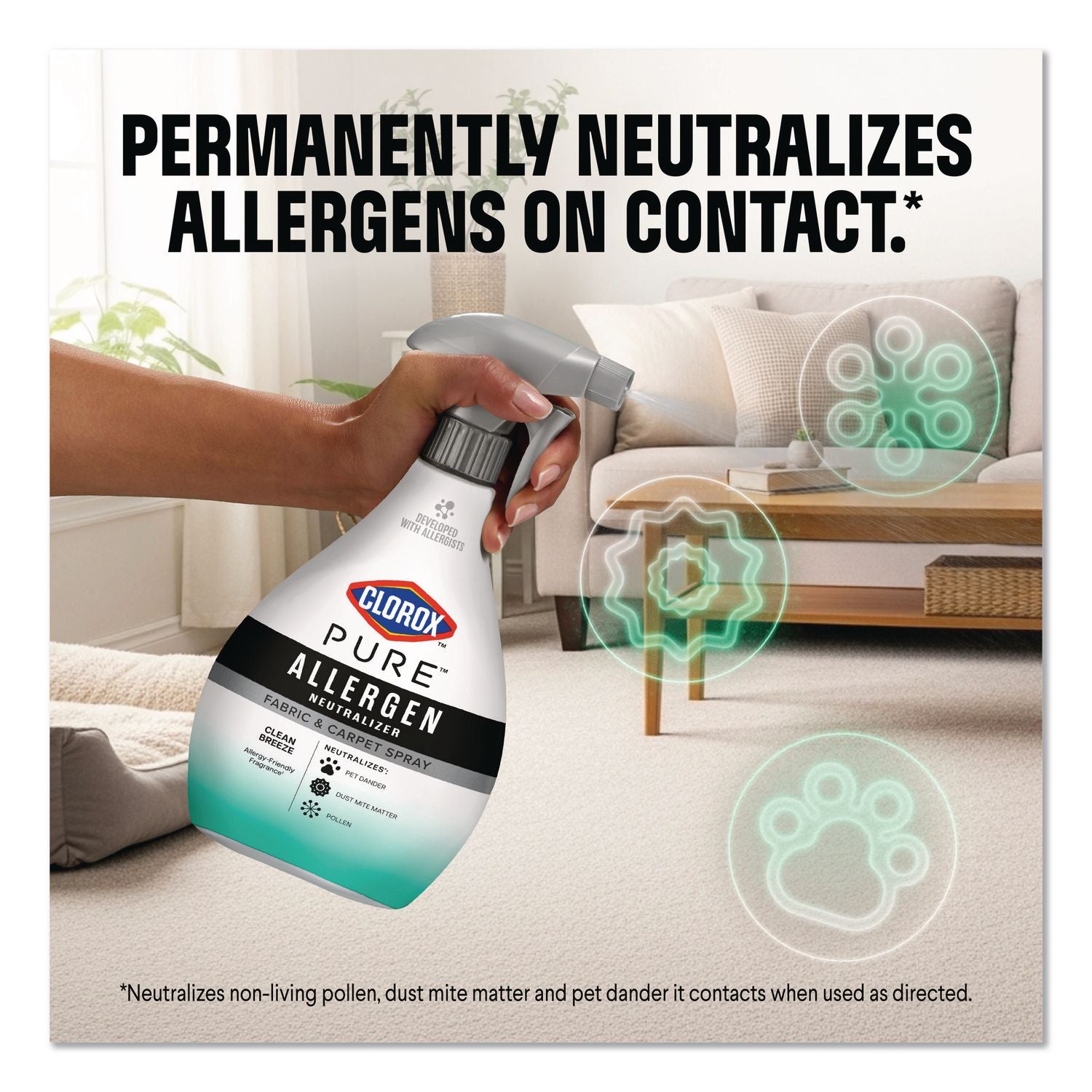 PURE Allergen Neutralizer Fabric And Carpet Spray, Clean Breeze Scent, 26 Oz Spray Bottle, 6/Carton