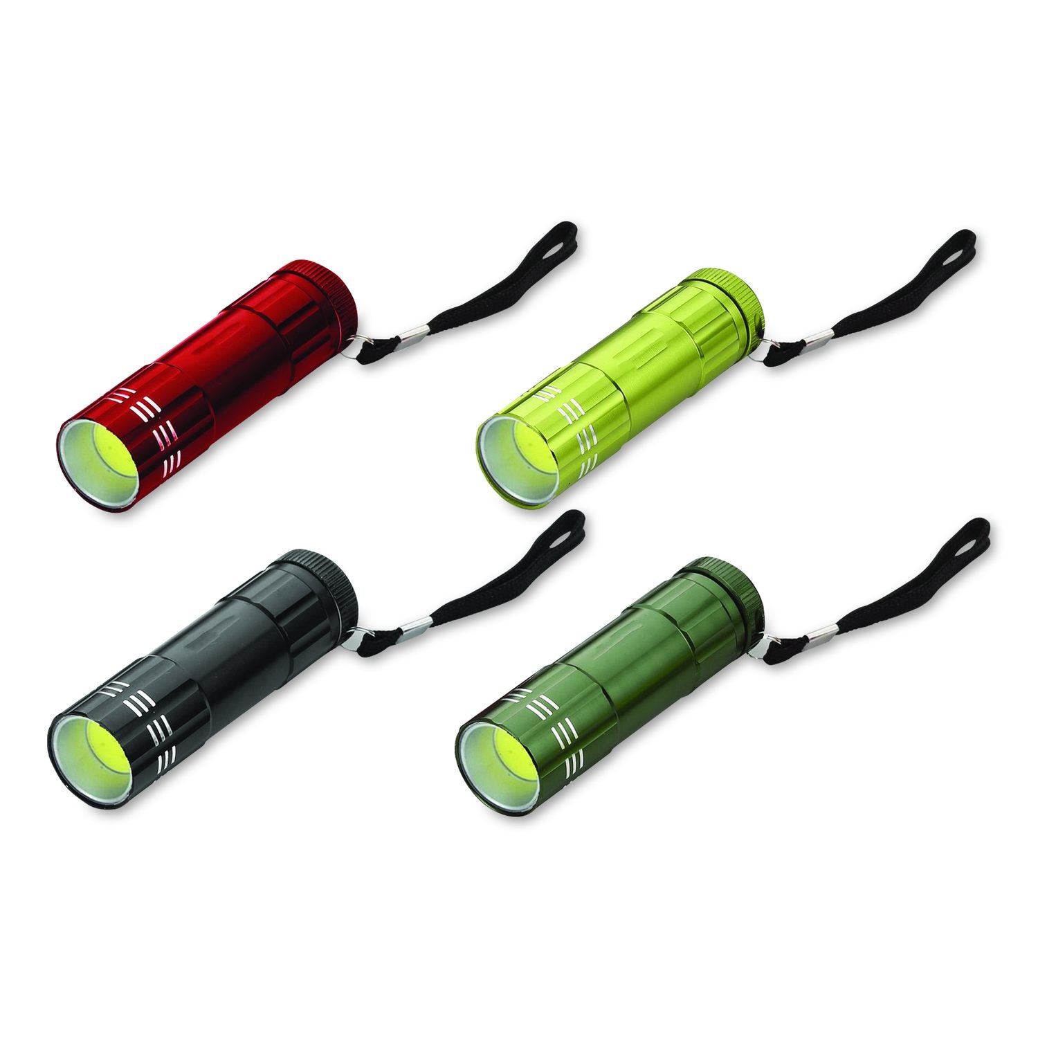 COB LED Flashlights With Display Case, 3 AAA Batteries (Included), Assorted Colors, 12/Pack