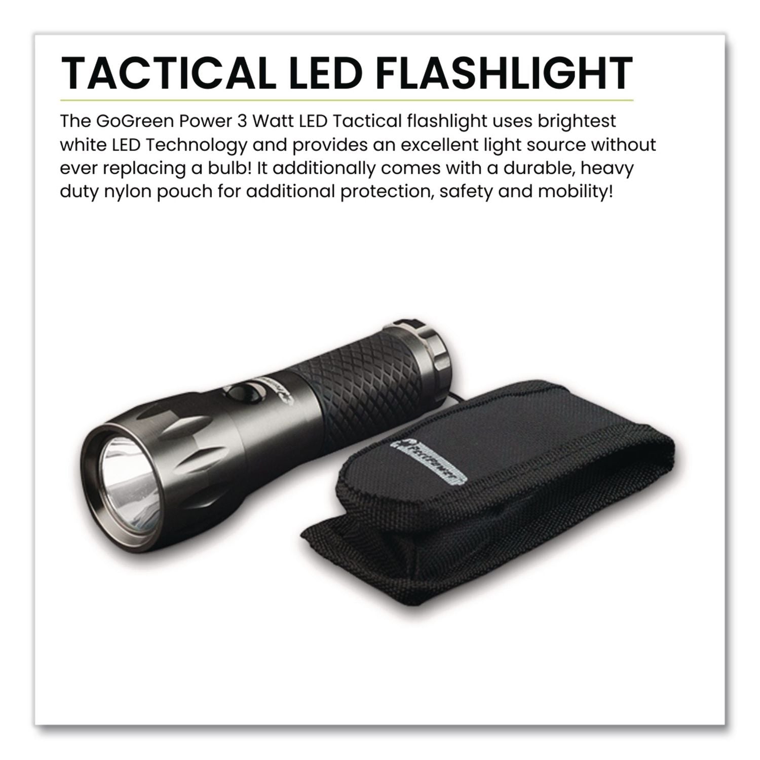 LED Tactical Flashlight, 3 AAA Batteries (Included), Silver