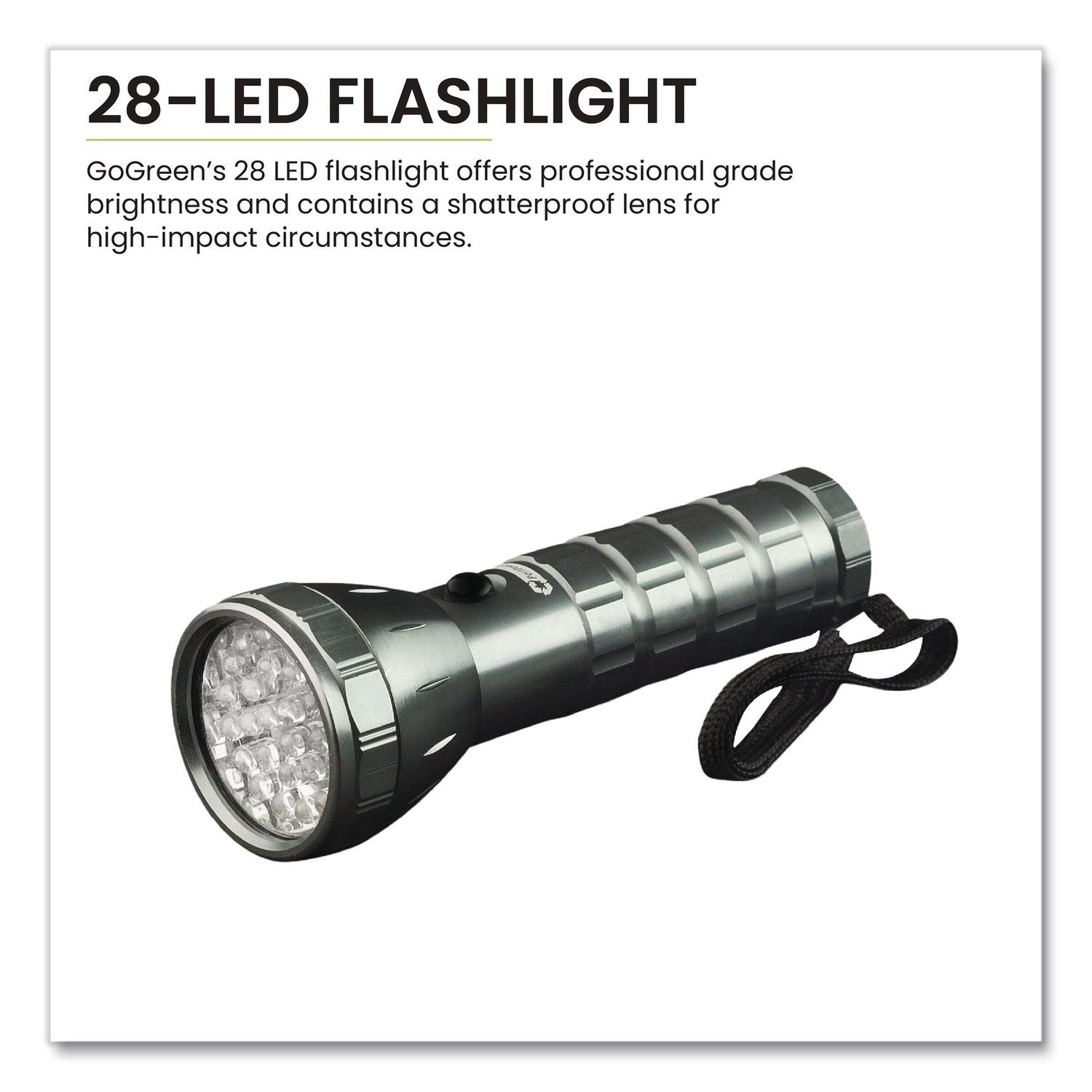 28 LED Professional Flashlight, 3 AAA Batteries (Included), Black/Silver