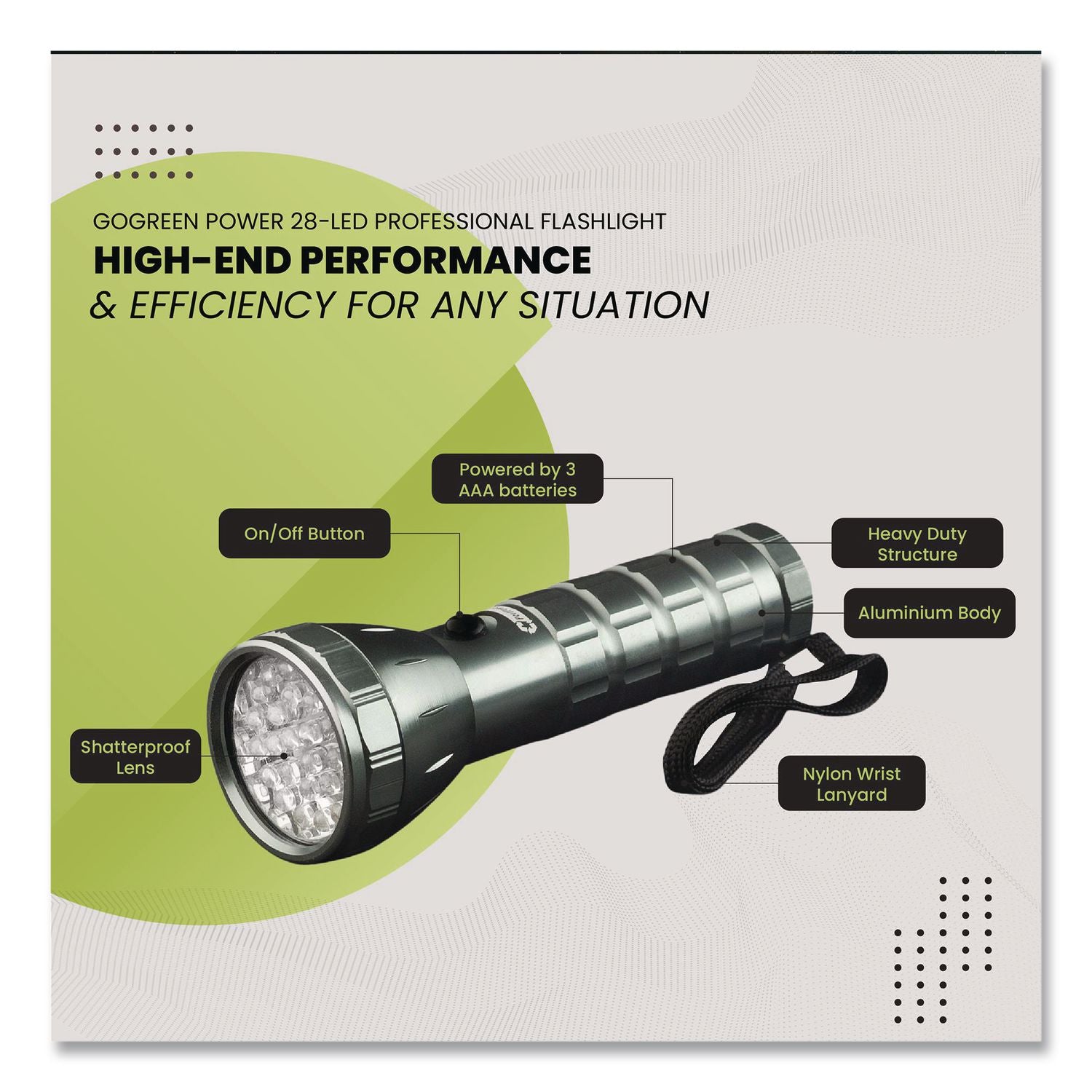 28 LED Professional Flashlight, 3 AAA Batteries (Included), Black/Silver
