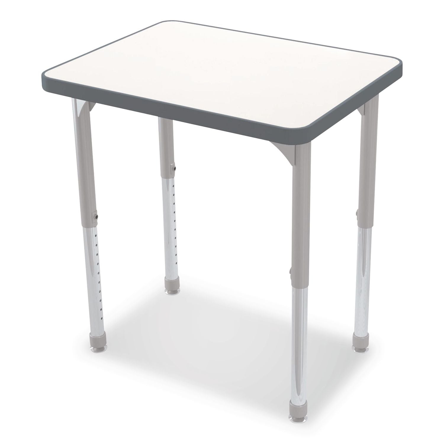 Hierarchy Rectangle Desk, 26" X 20" X 18" To 29", White Porcelain Steel Top/Platinum Legs