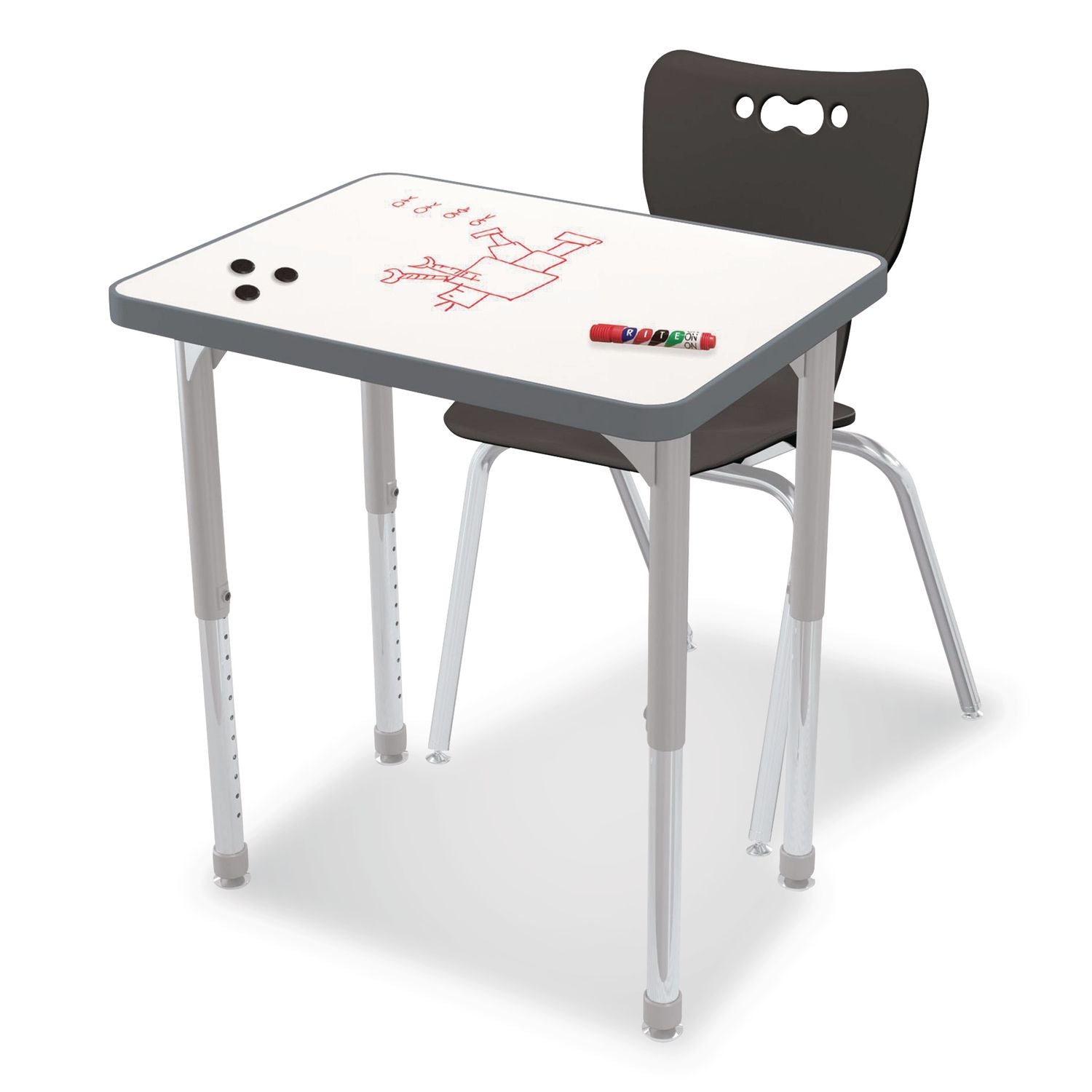 Hierarchy Rectangle Desk, 26" X 20" X 18" To 29", White Porcelain Steel Top/Platinum Legs