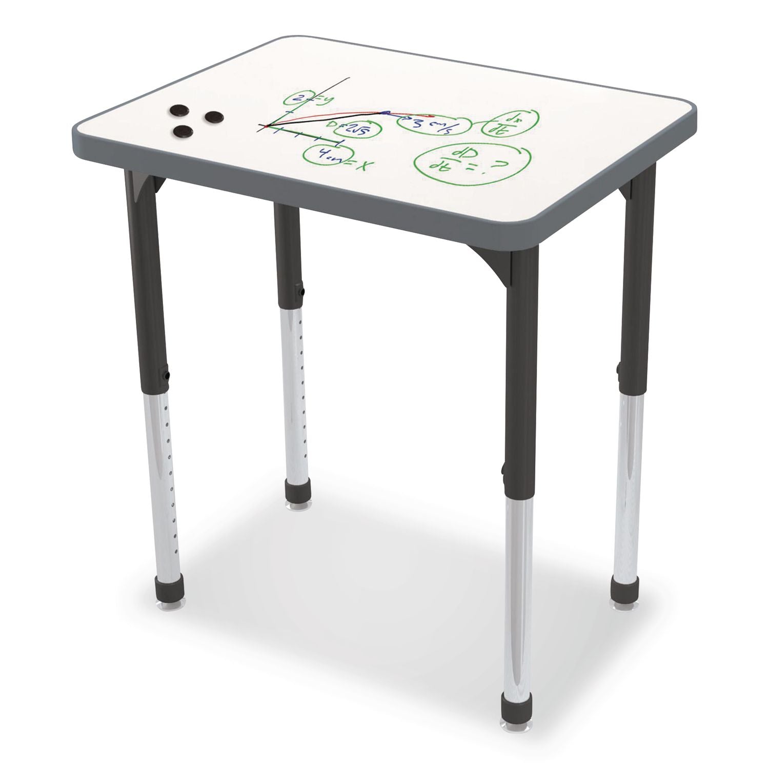 Hierarchy Rectangle Desk, 26" X 20" X 18" To 29", White Porcelain Steel Top/Black Legs