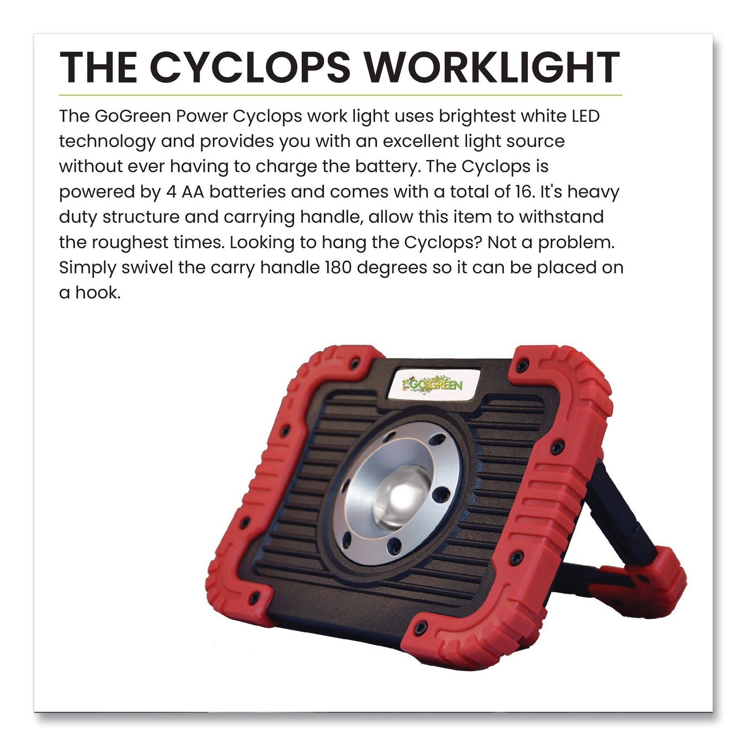 Cyclops Work Light, Integrated LED Bulb, 6.75 X 2.5 X 5, Red/Black