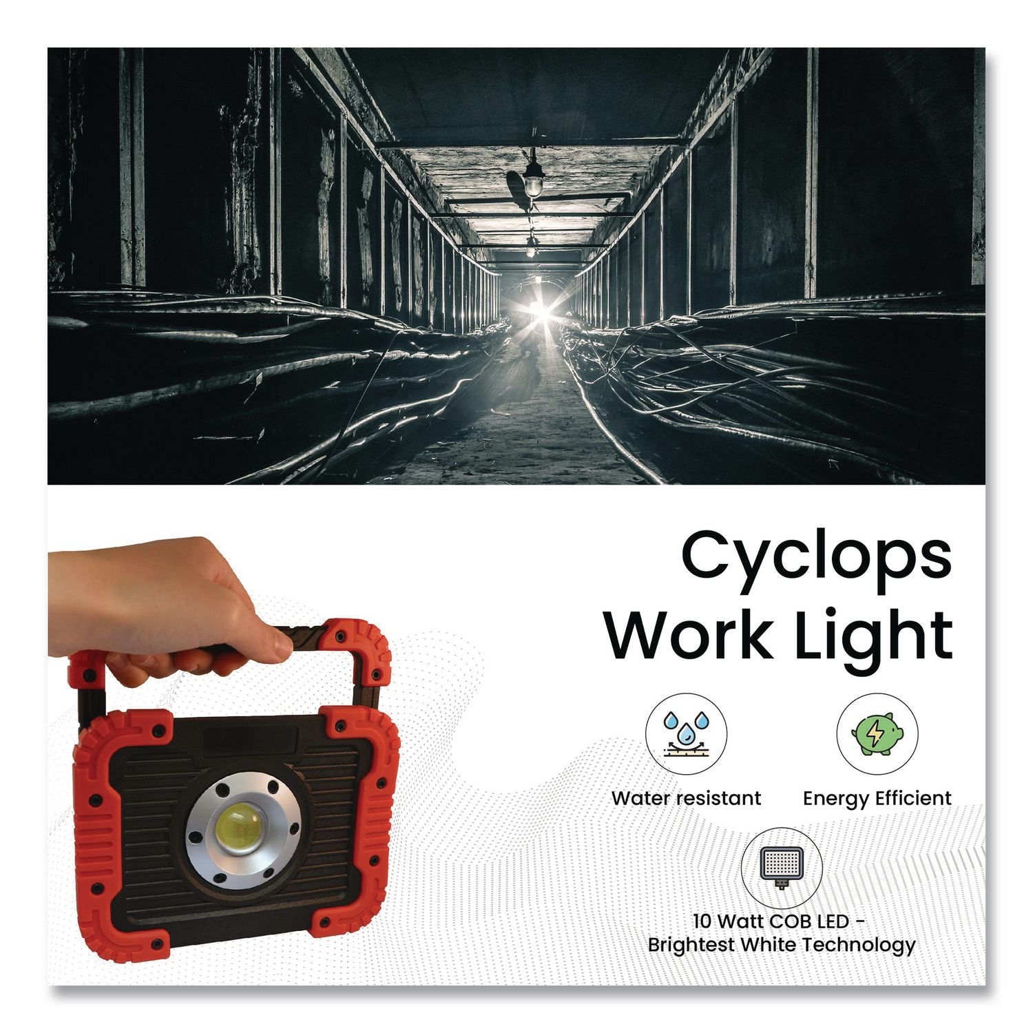 Cyclops Work Light, Integrated LED Bulb, 6.75 X 2.5 X 5, Red/Black