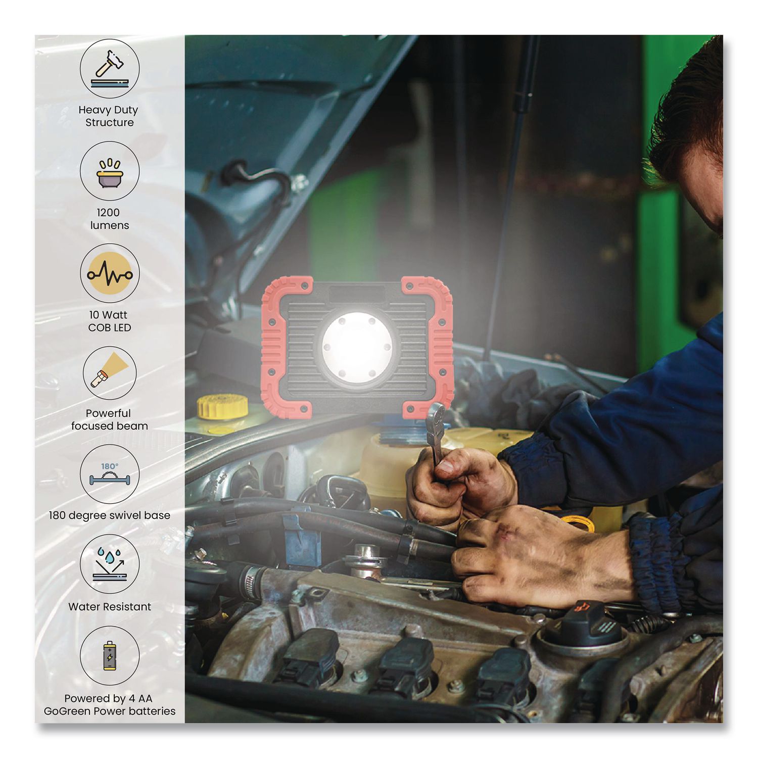 Cyclops Work Light, Integrated LED Bulb, 6.75 X 2.5 X 5, Red/Black
