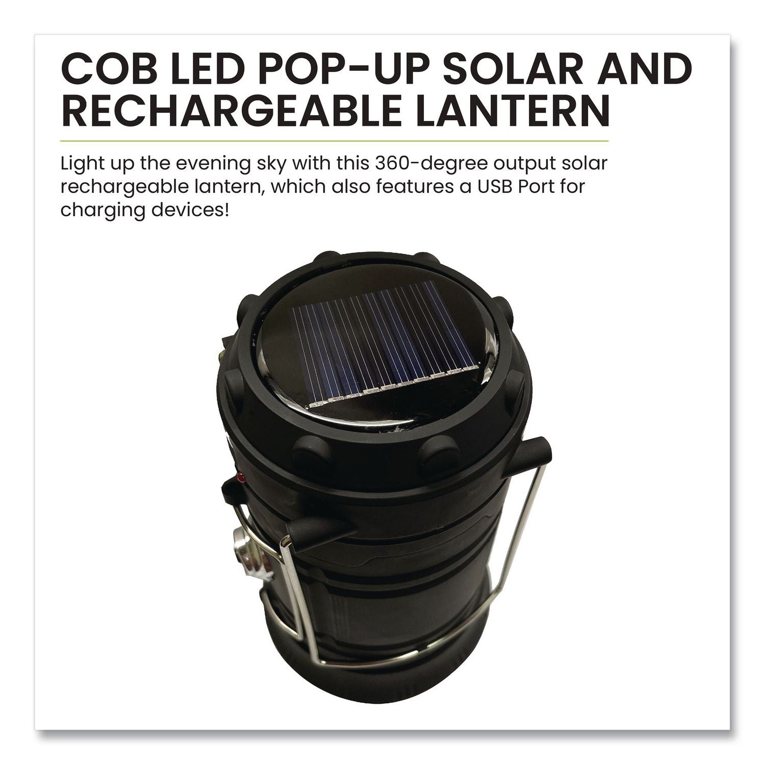 COB LED Solar/Rechargeable Lantern, Lithium Ion Rechargeable Battery (Included), Dark Gray