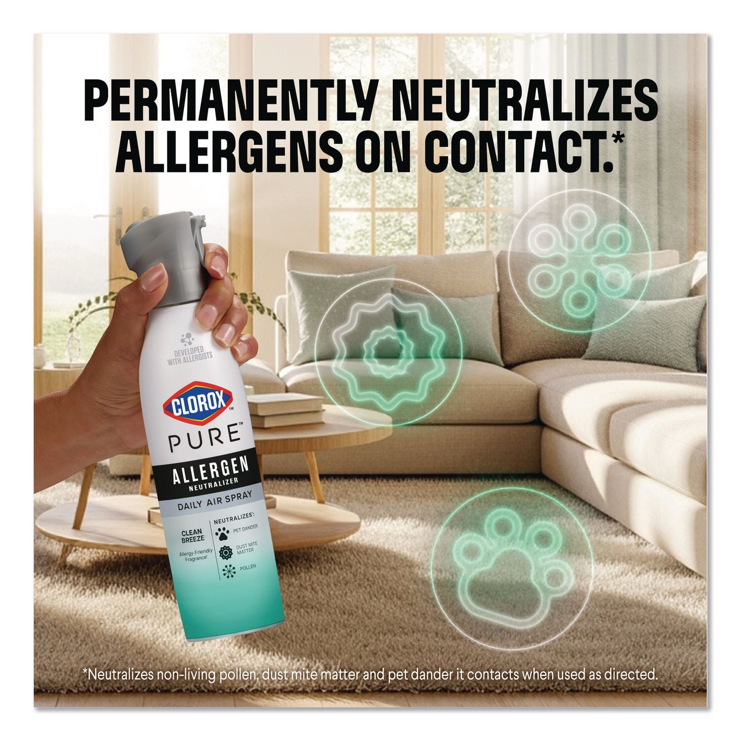 PURE Allergen Neutralizer Daily Air Spray, Clean Breeze, 8 Oz Aerosol Spray, 6/Carton