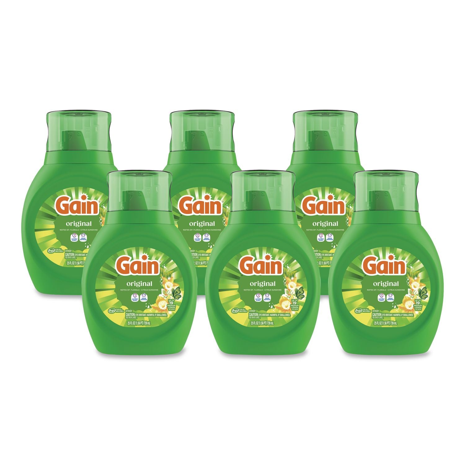 Liquid Laundry Detergent, Gain Original Scent, 19 Loads, 25 Oz Bottle, 6/Carton