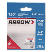 T50 Heavy Duty Staples, 0.25" Leg, 0.38" Crown, Silver, 1, 250/Box