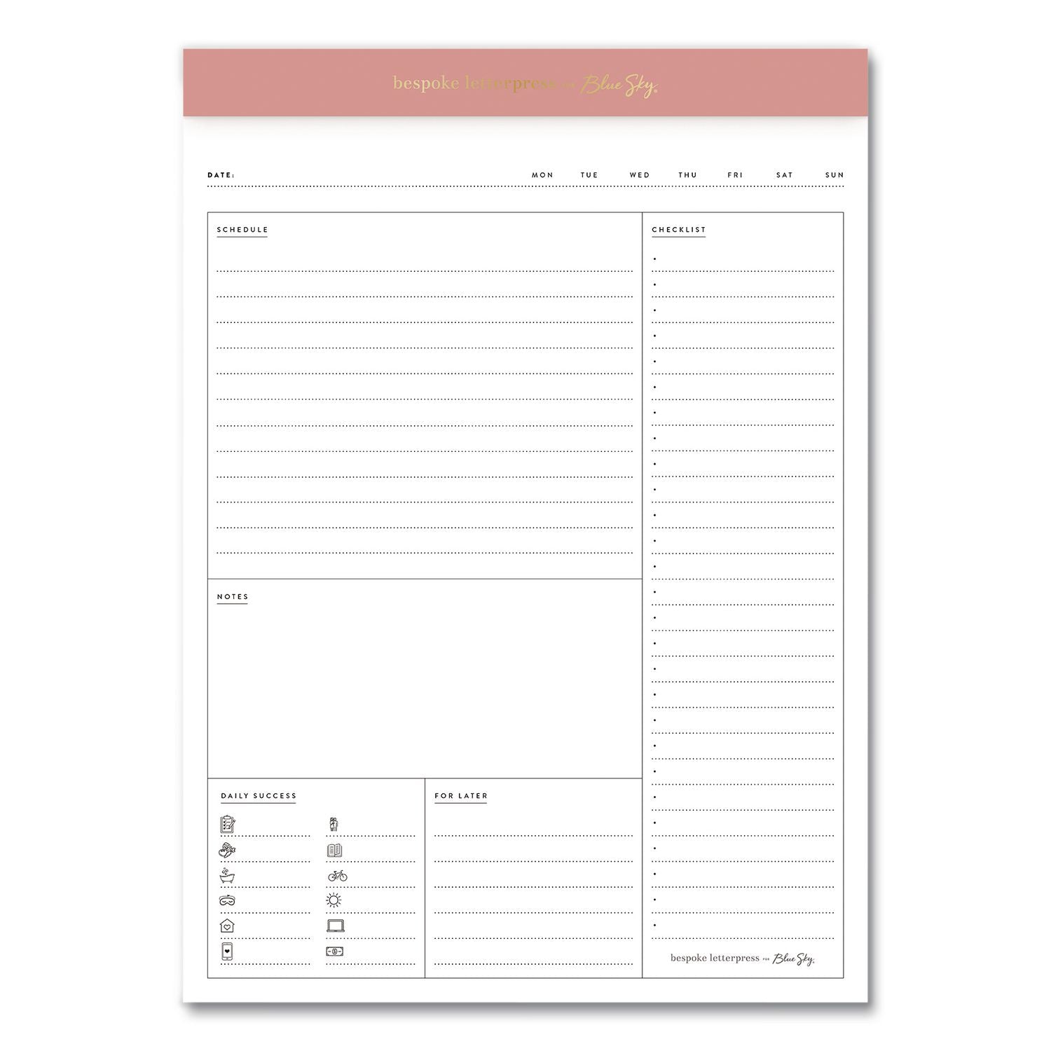Bespoke Letterpress Daily Desk Notes Planner Pad, 7 X 9, Camellia Pink Headband, Undated