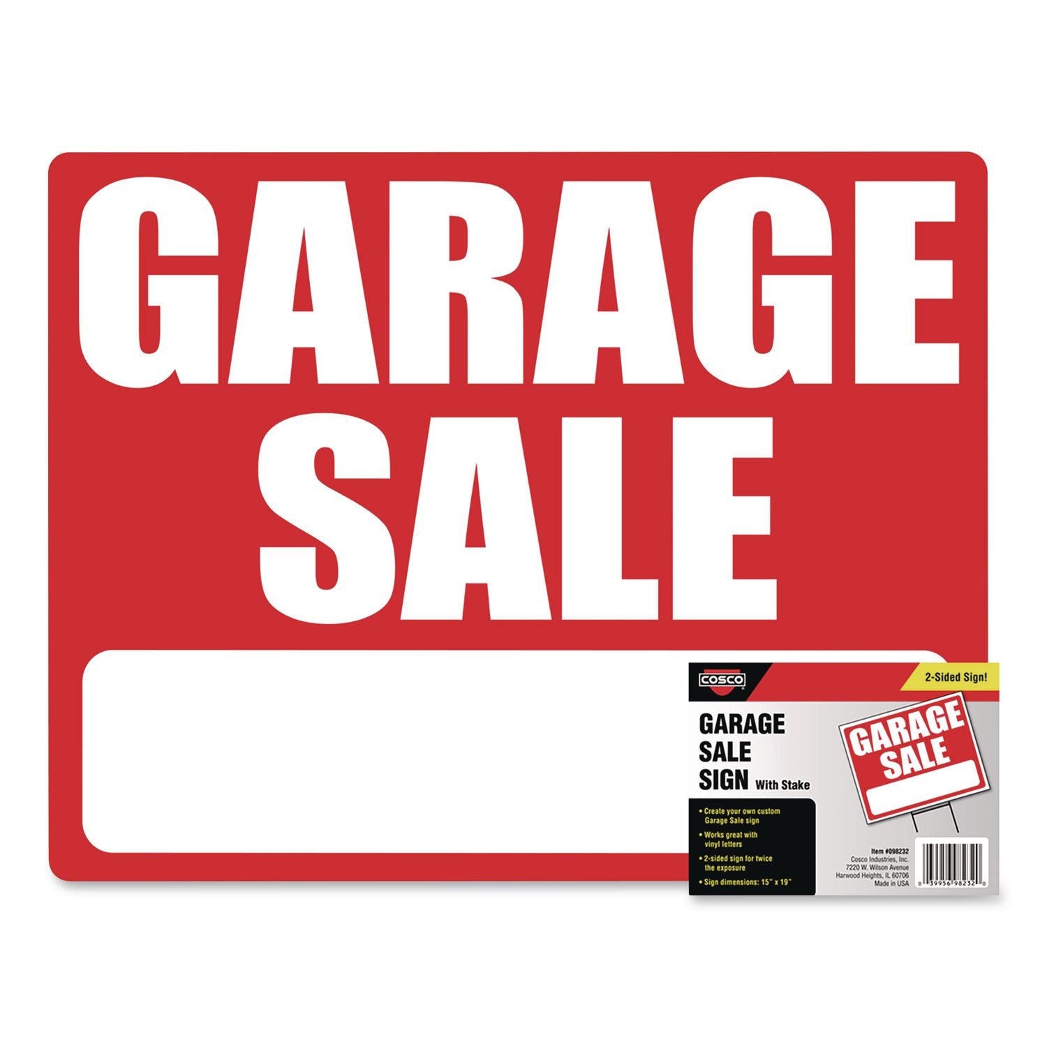 Garage Sale Sign Kit, 19 X 15, Red/White