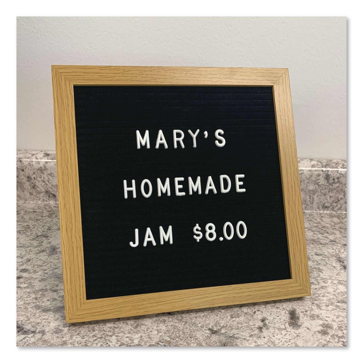 Message Letter Board, 10 X 10, Black Surface, Brown Wood Frame