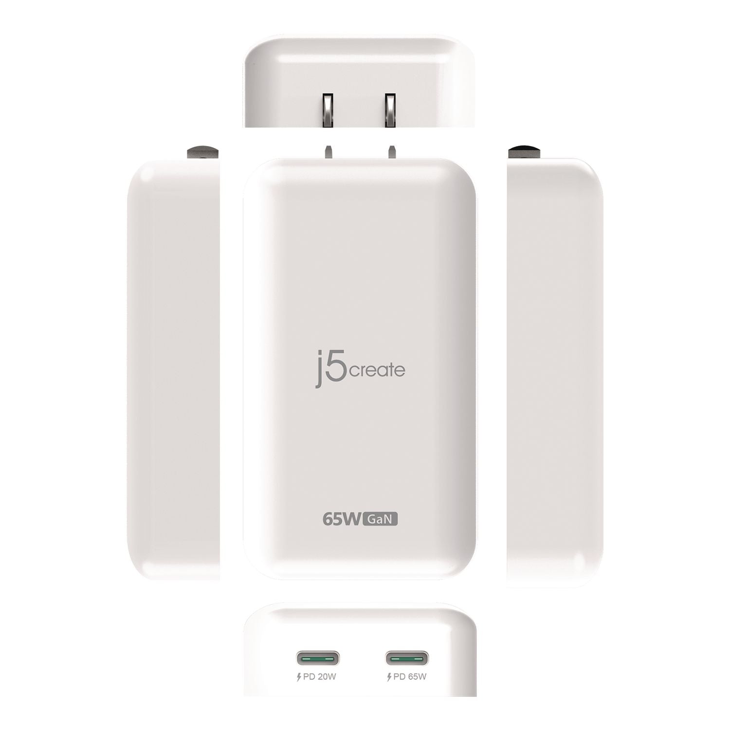 65 W USB-C Two-Port Gan PD Charger, White