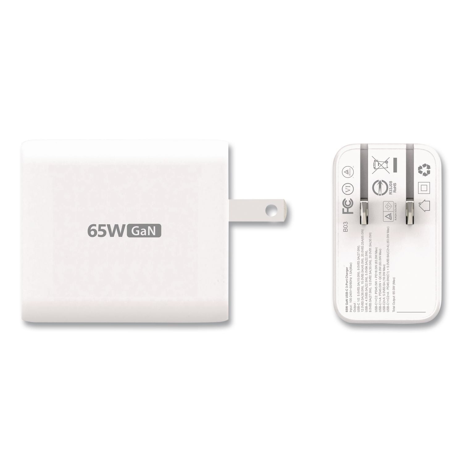 65 W Gan USB-A/USB-C Three-Port Charger, White