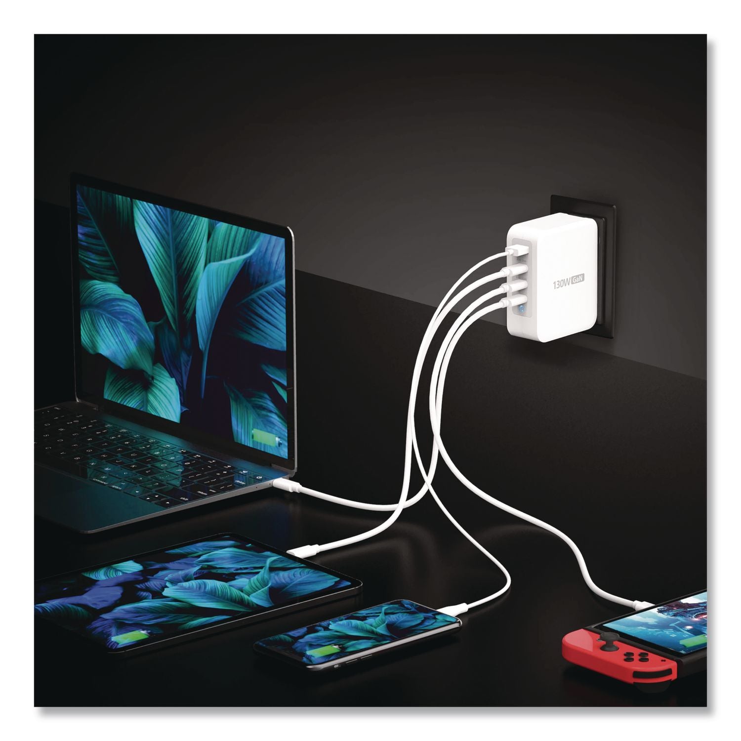 130 W Gan 4-Port Charger, White