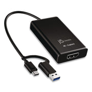 USB-C To HDMI Video Adapter, HDMI/USB-A/USB-C, 7.87", Black