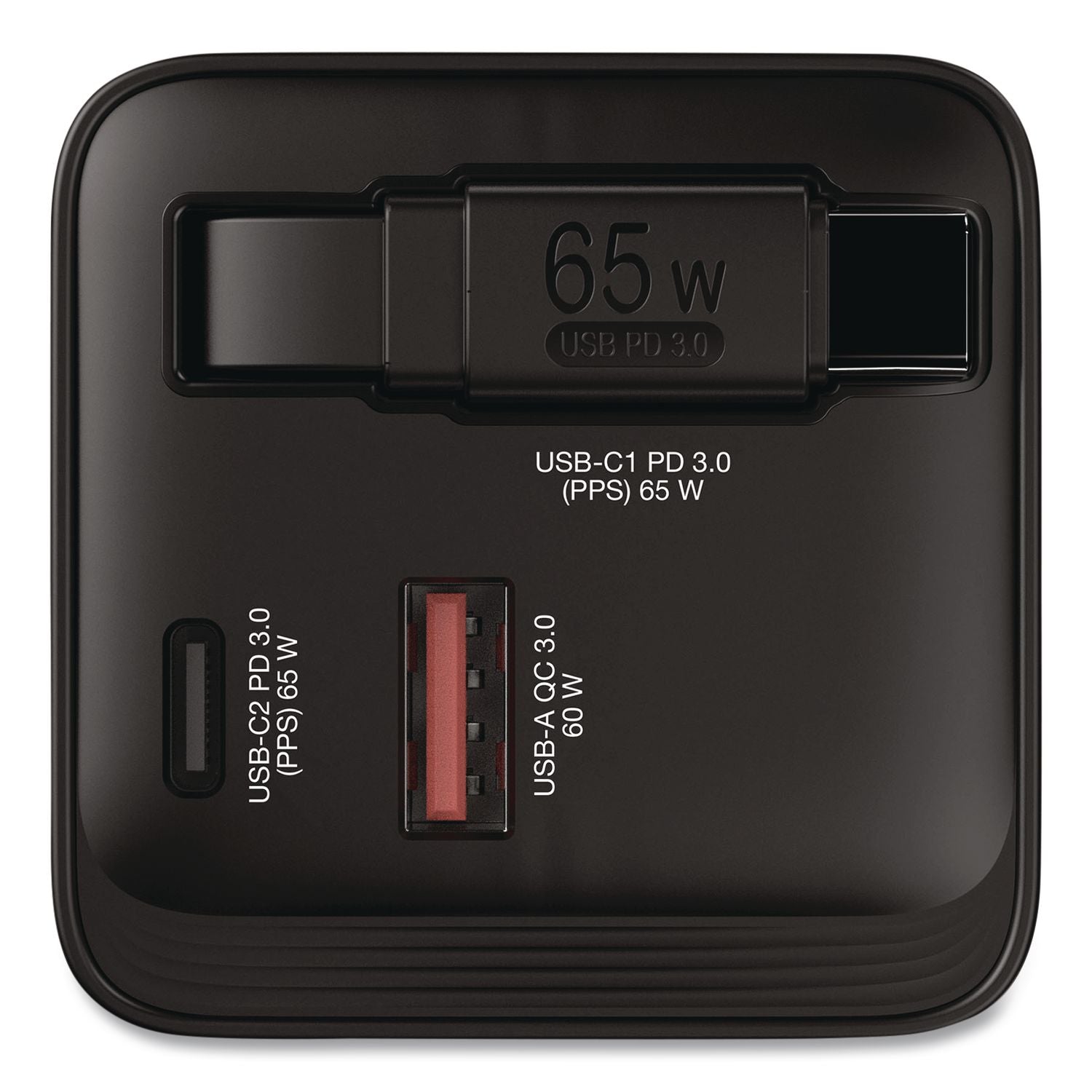 65 W Gan Charger With Retractable USB-C Cable, Black