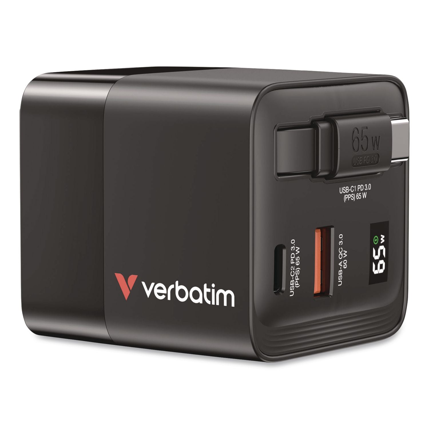 65 W Gan Charger With Retractable USB-C Cable, Black