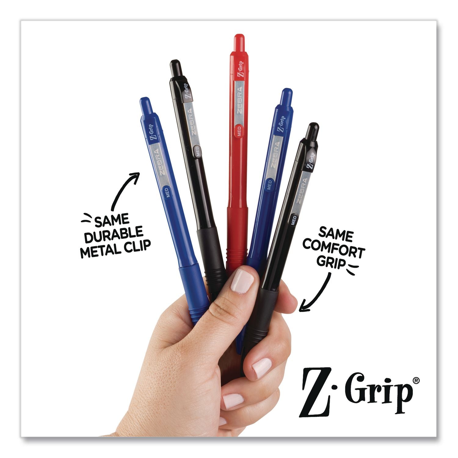 Z-Grip Ballpoint Pen With Recycled Material, Retractable, Medium 1 Mm, Assorted Ink And Barrel Colors, 24/Pack