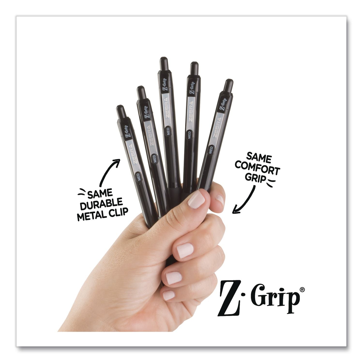 Z-Grip Ballpoint Pen, Retractable, Medium 1 Mm, Black Ink And Barrel, 24/Pack