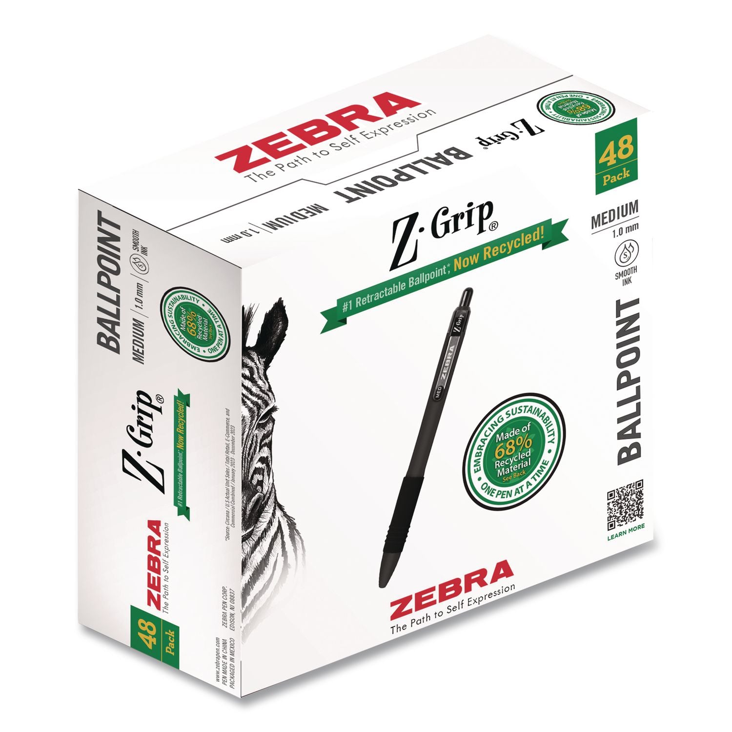 Z-Grip Ballpoint Pen, Retractable, Medium 1 Mm, Black Ink And Barrel, 48/Pack