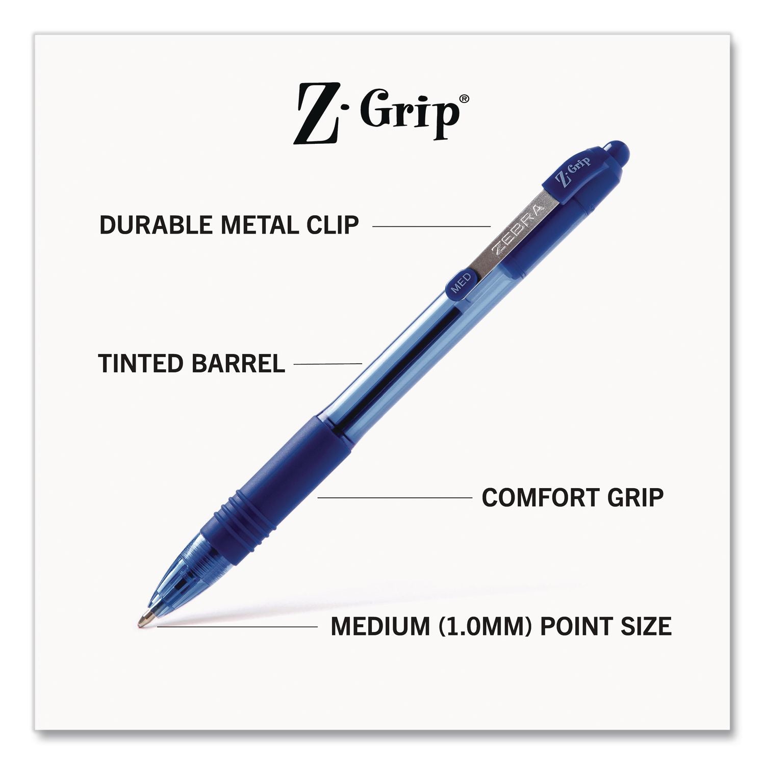 Z-Grip Ballpoint Pen, Retractable, Medium 1 Mm, Blue Ink And Barrel, 48/Pack